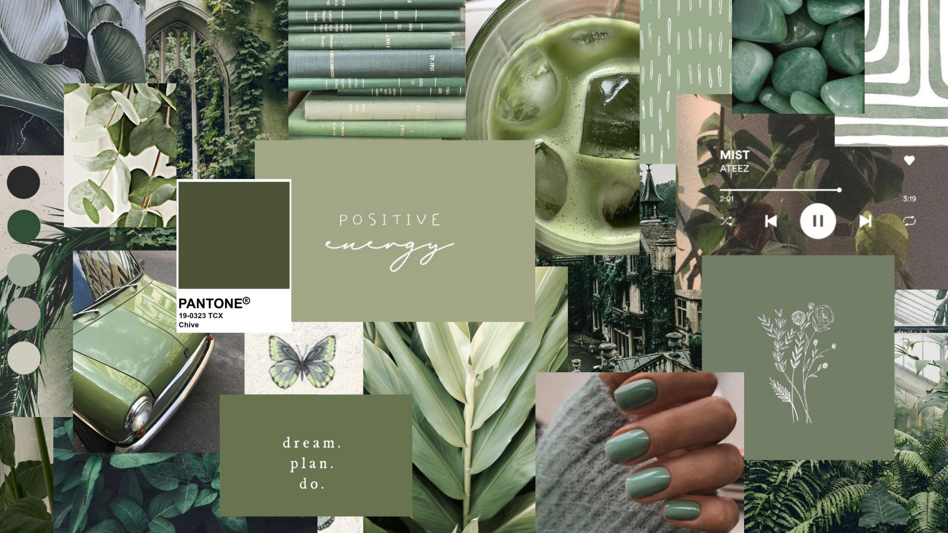 1920x1080 Sage green aesthetic desktop collage. iPhone wallpaper green, Aesthetic desktop wallpaper, Aesthetic iphone wallpaper, Desktop