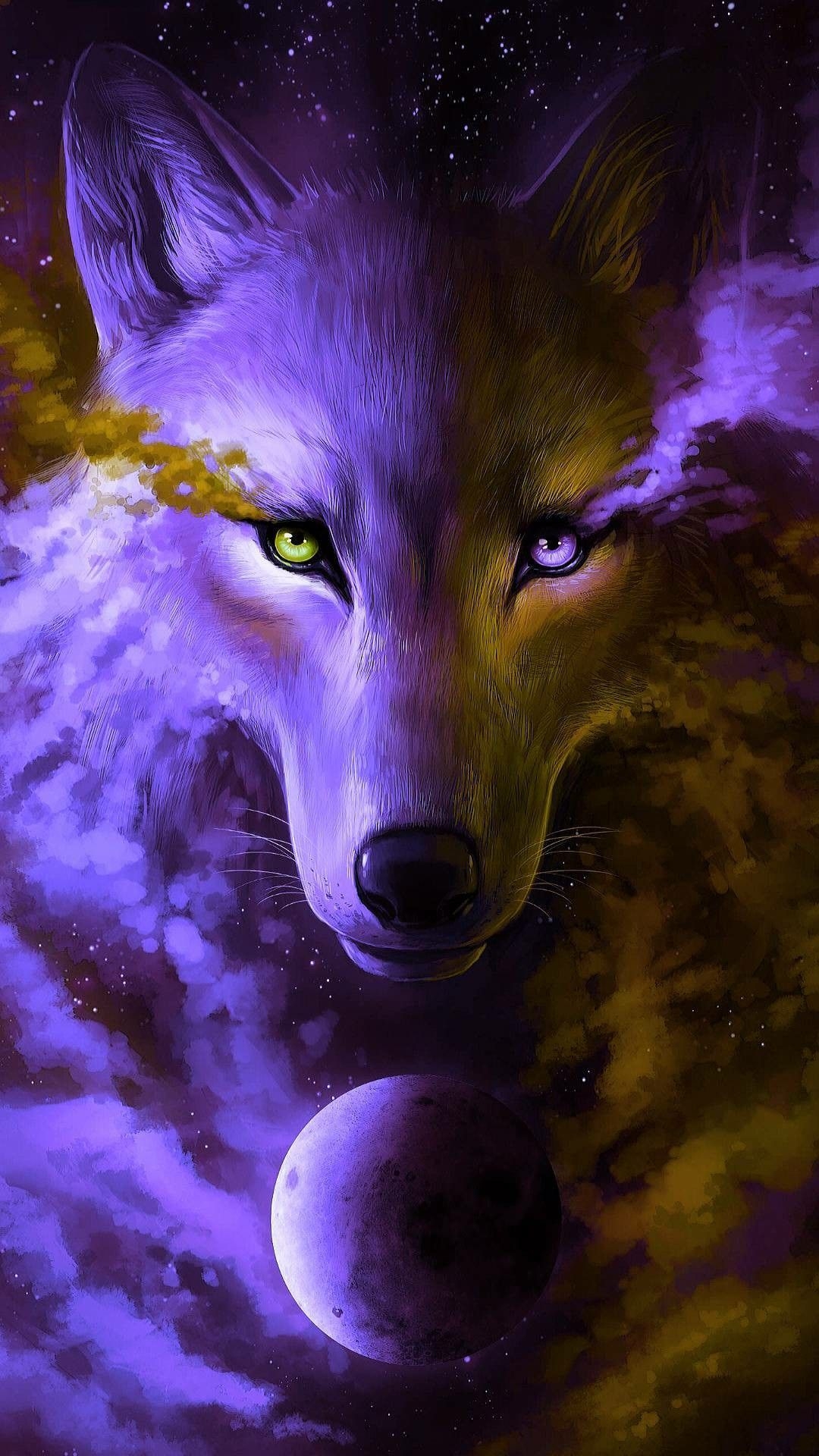 1080x1920 Brown and Purple Wolf / Art / Universe / Planet. Dibujos bonitos, Phone