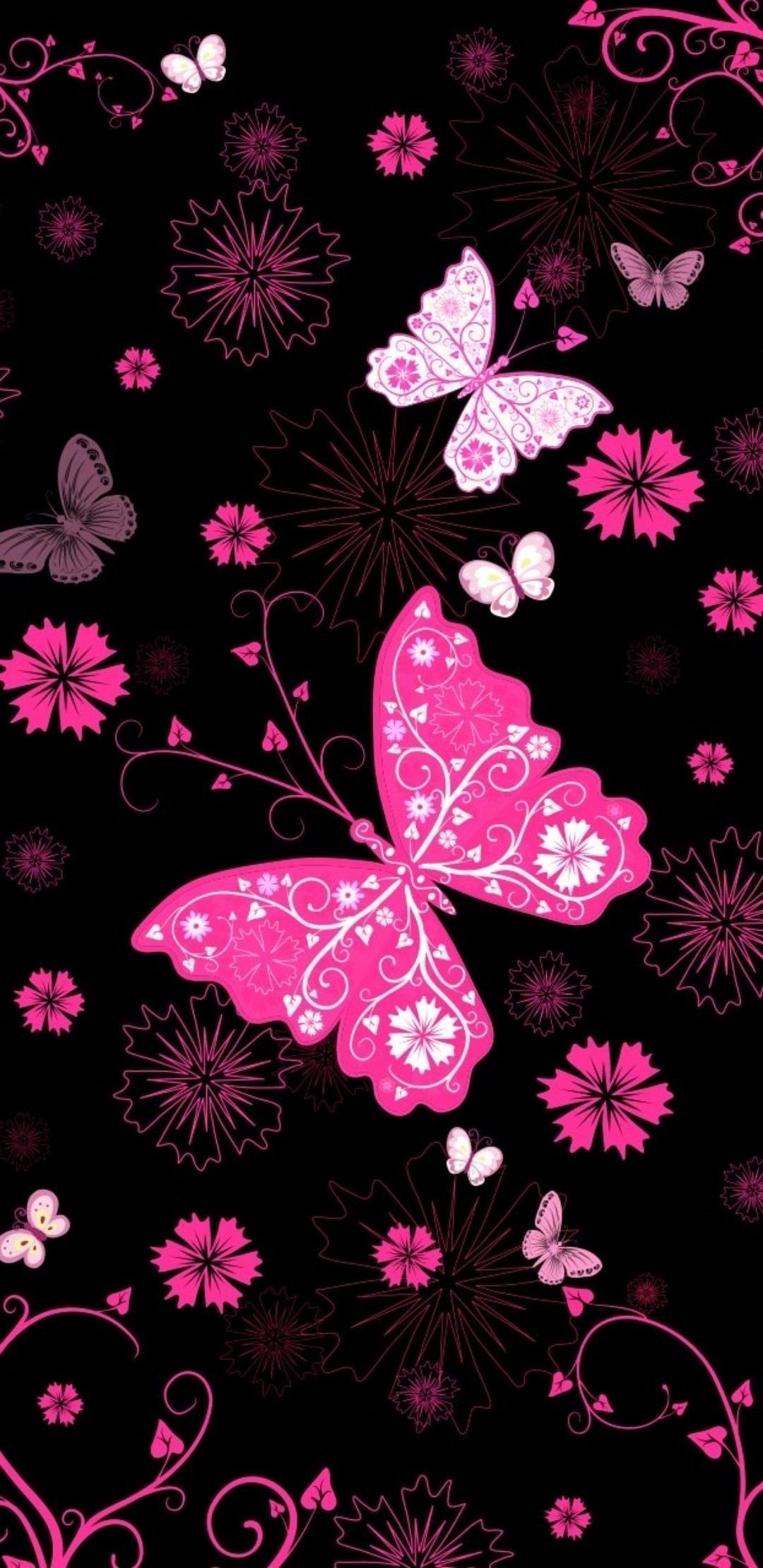 1080x2220 Black and Pink Butterfly Wallpaper Free Black and Pink, Phone