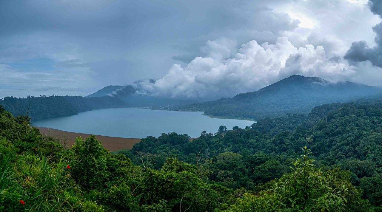 1280x720 Wallpaper Indonesia Bali Nature Mountains Lake Forests Clouds, Desktop