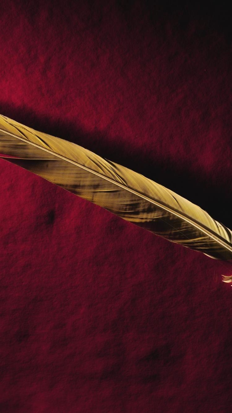 750x1340 Feathers gold minimalistic red wallpaper, Phone