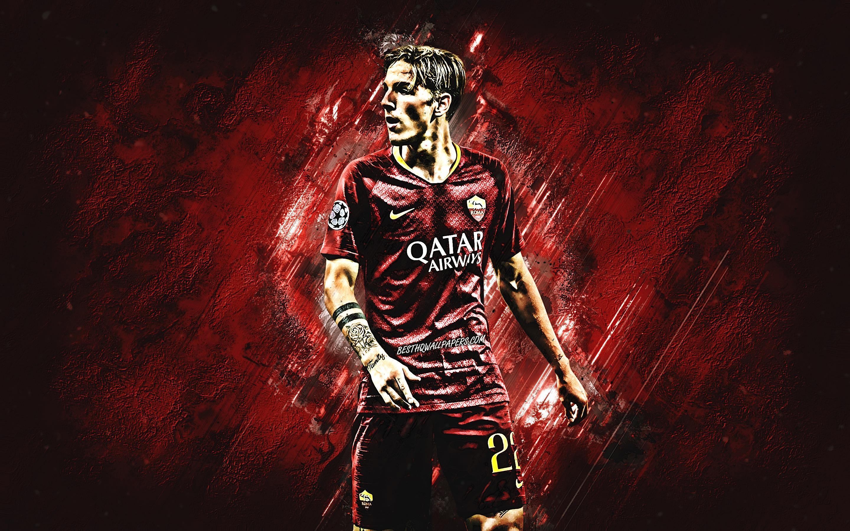 2880x1800 Download wallpaper Nicolo Zaniolo, maroon stone, AS Roma, Desktop