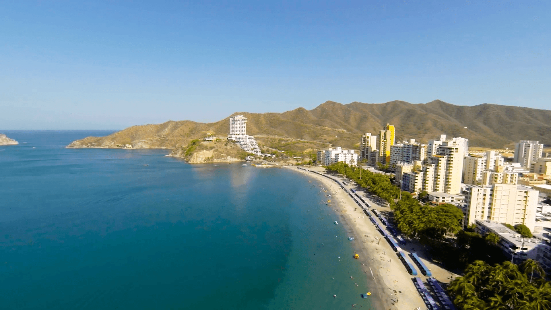 1920x1080 SANTA MARTA, COLOMBIA DEC 2014: Zoom out aerial view of Santa, Desktop