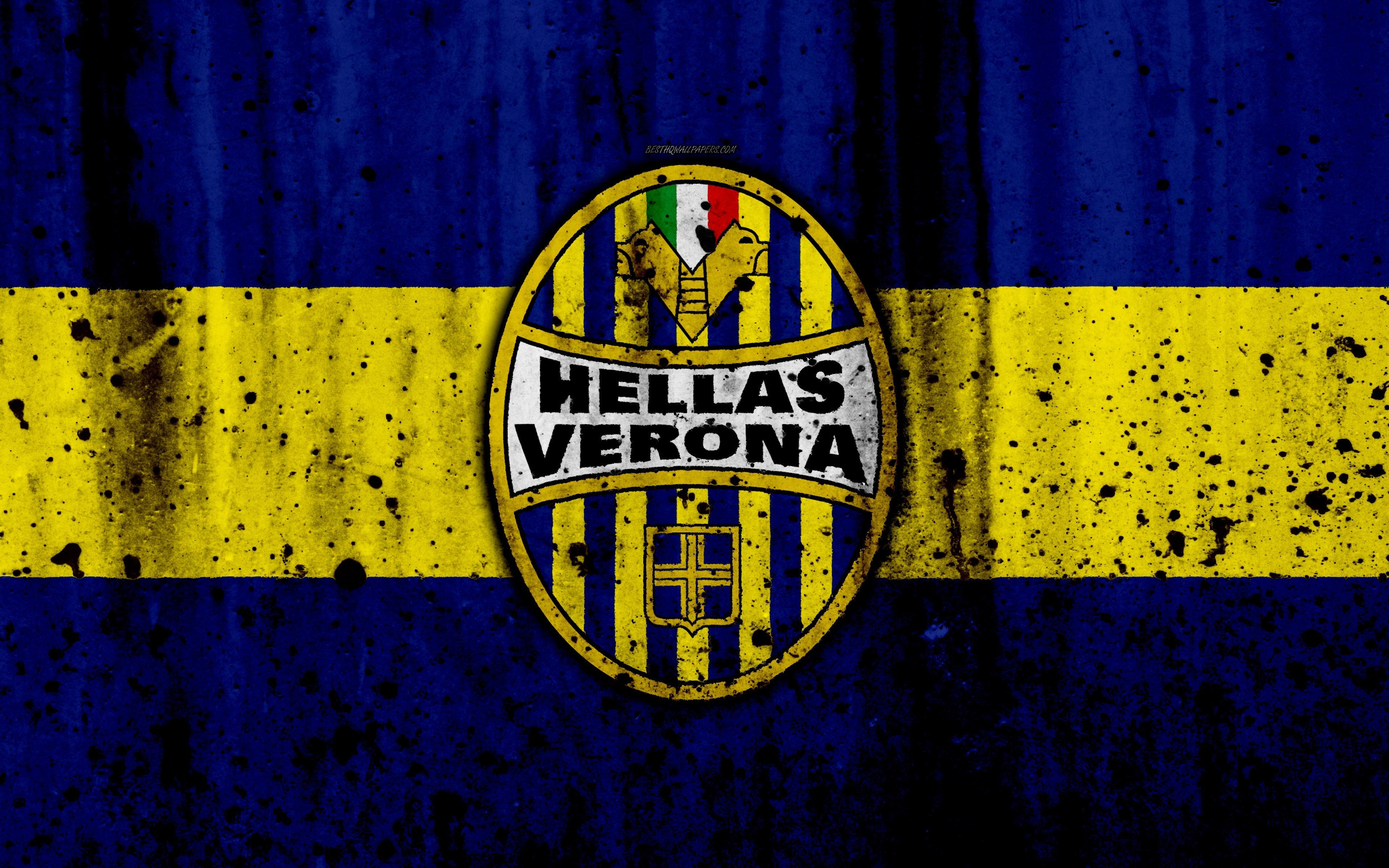 3840x2400 Download wallpaper FC Hellas Verona, 4k, logo, Serie A, stone, Desktop