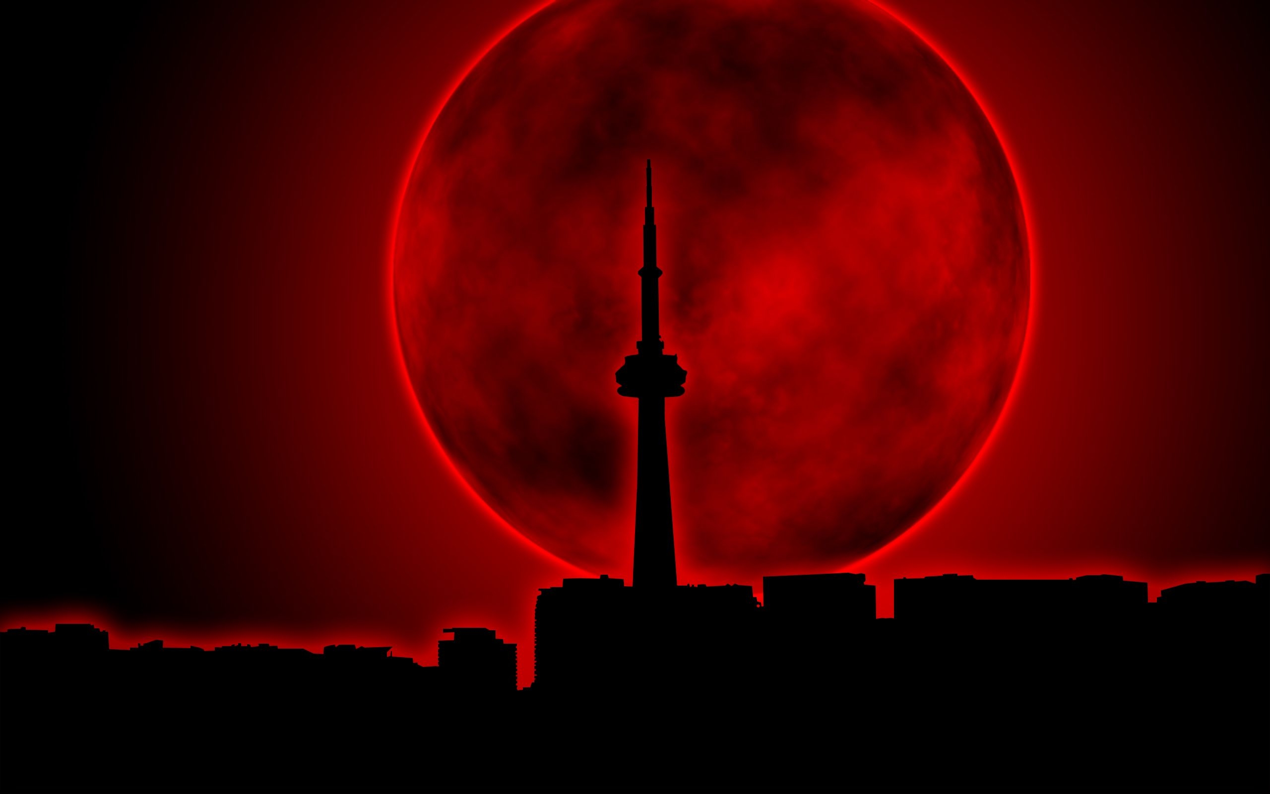 2560x1600 Wallpaper City Moon. Red and Black Background, Desktop