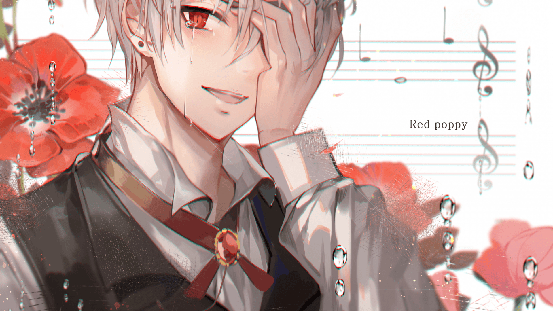 1920x1080 Download  Anime Boy, Crying, Red Eye, Tears, White, Desktop