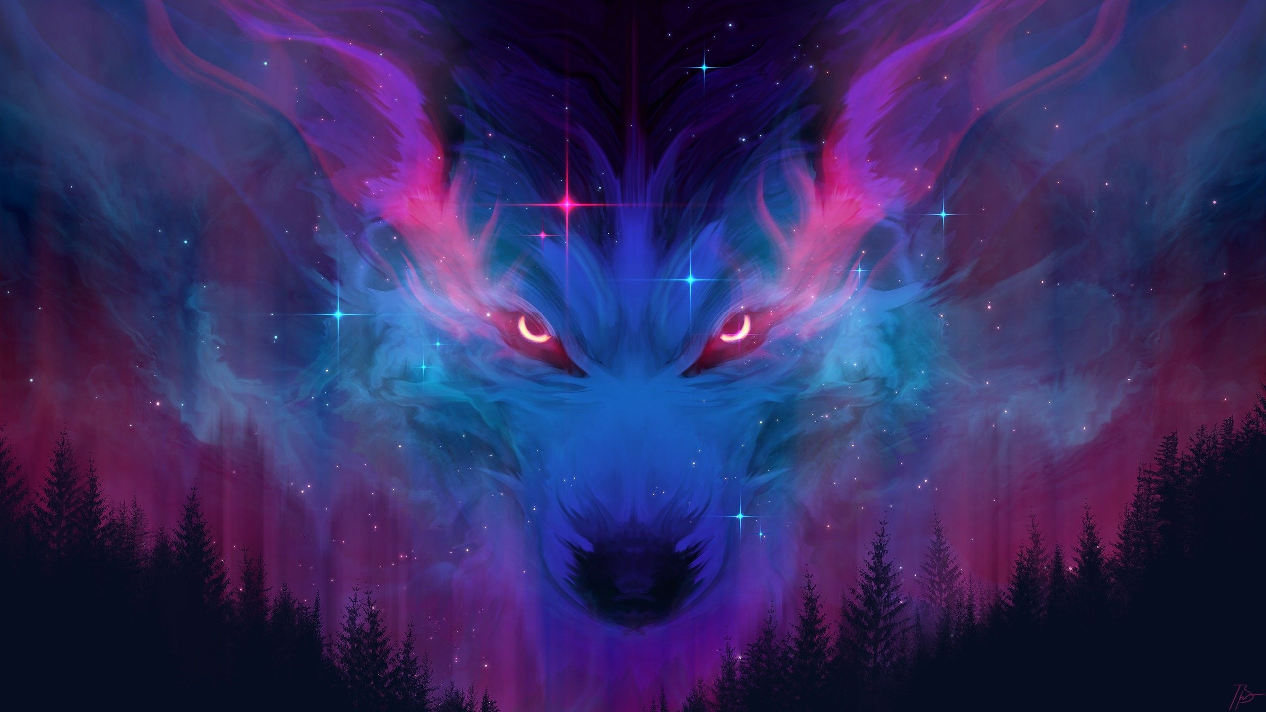 2560x1440 Wolf in the sky of forest Wallpaper 2k Quad HD, Desktop