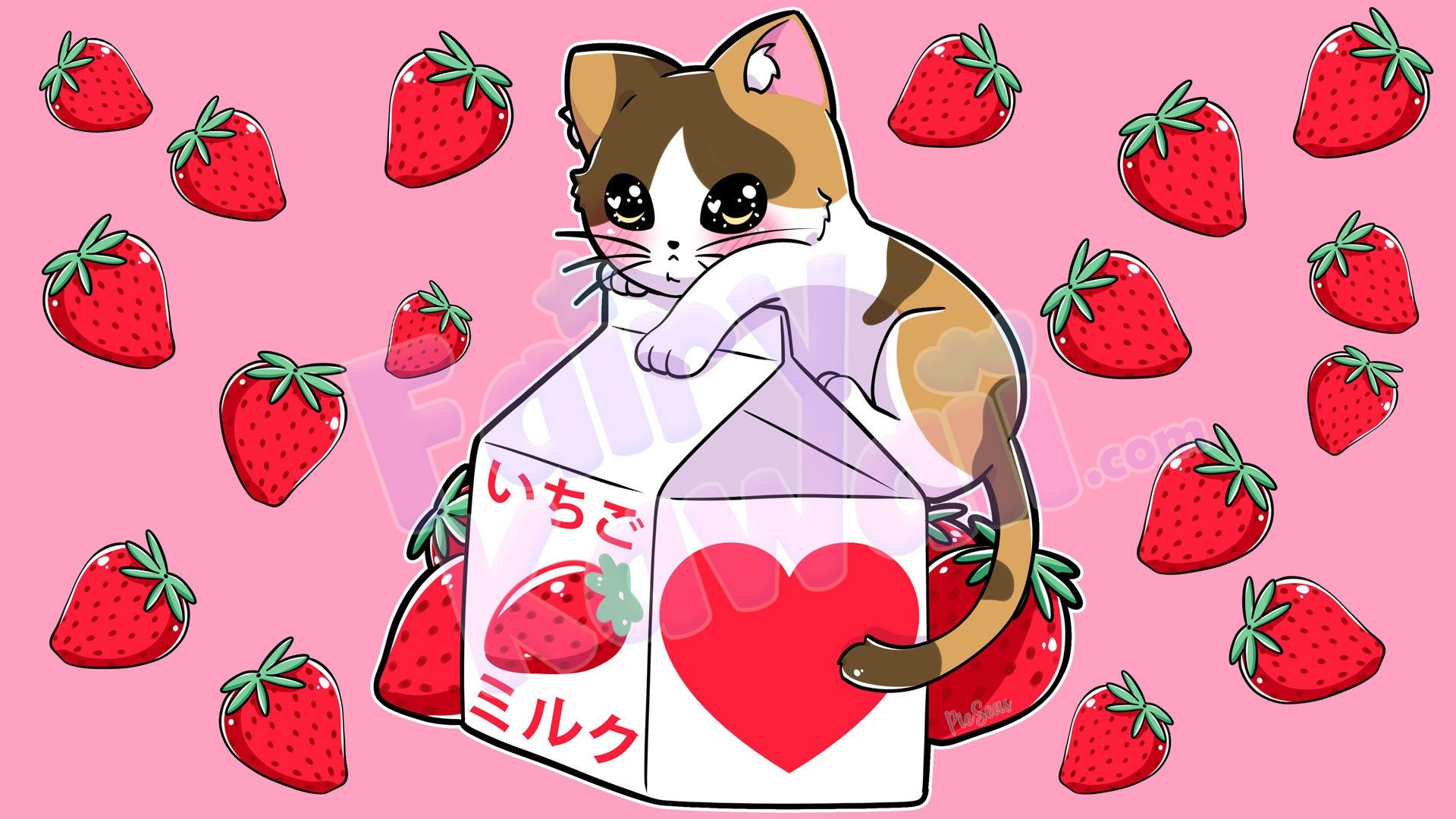 1920x1080 Kitten Strawberry Milk Desktop Wallpaper, Desktop