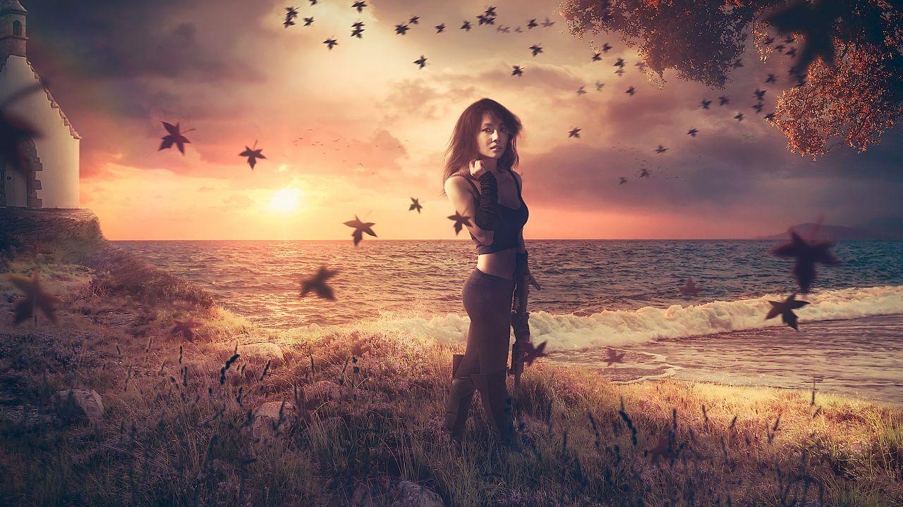 1280x720 Wallpaper Hot girl, Sunset, Beach, Warm, Asian, Gangster, HD, Desktop