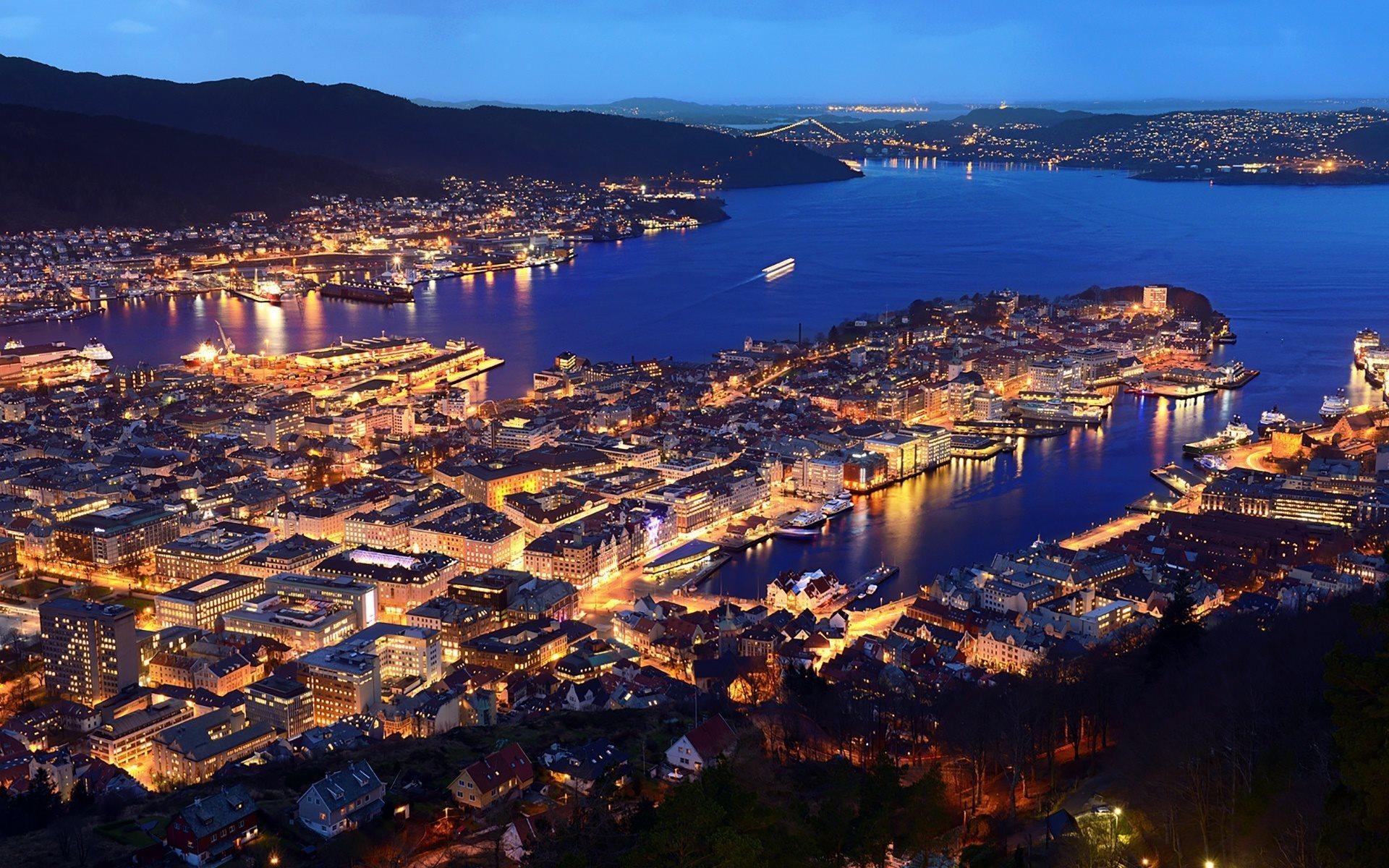 1920x1200 Download wallpaper Bergen, Norway, coast, evening, Hordaland, Desktop