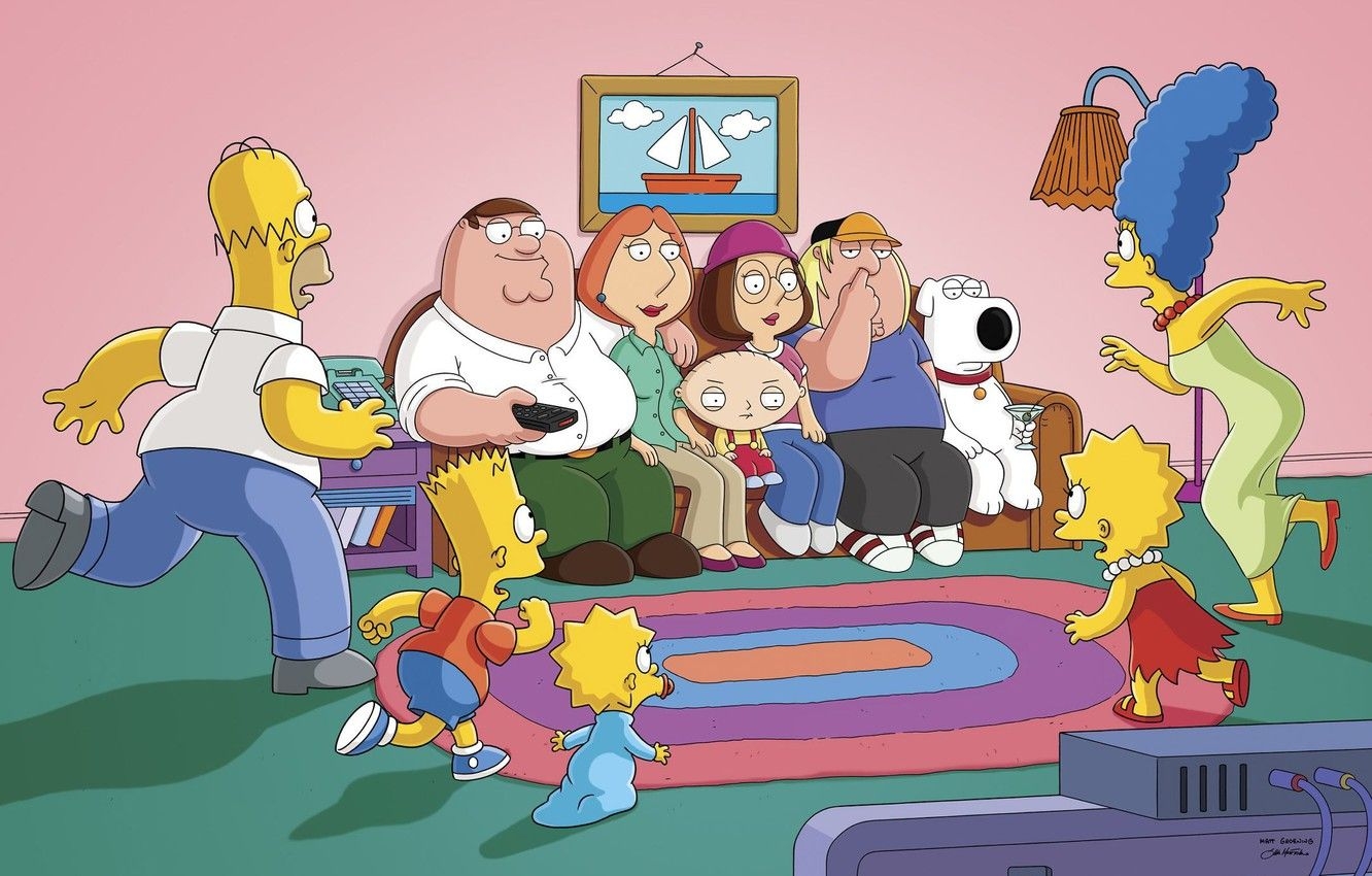 1340x850 Wallpaper The simpsons, Sofa, Peter, Picture, Homer, Maggie, Maggie, Bart, Family guy, Stewie, Lisa, Chris, Family Guy, The Simpsons, Marge, Homer image for desktop, section фильмы, Desktop