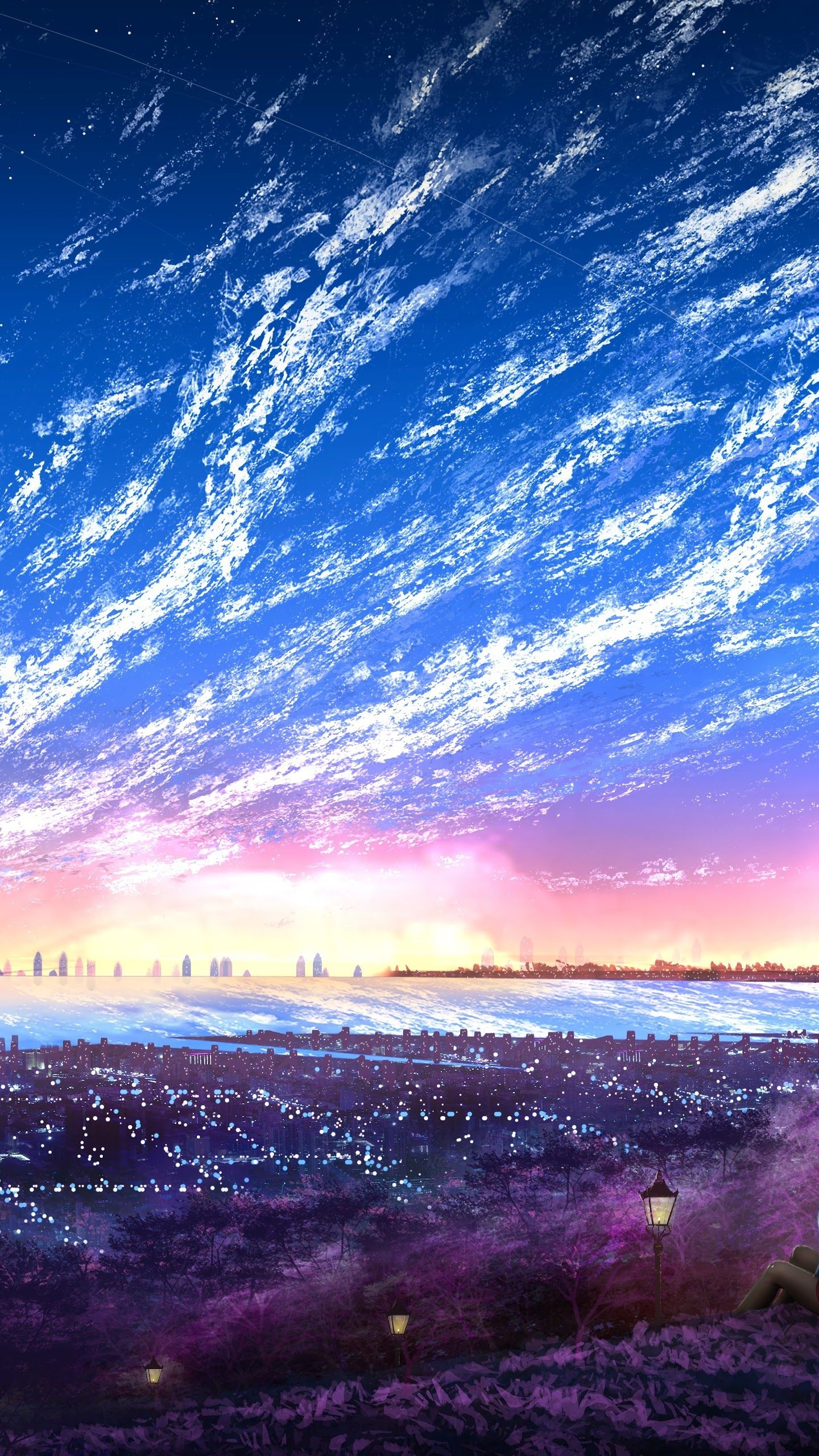 1440x2560 Sky, City, Scenery, Horizon, Landscape, Anime, 8k, Phone