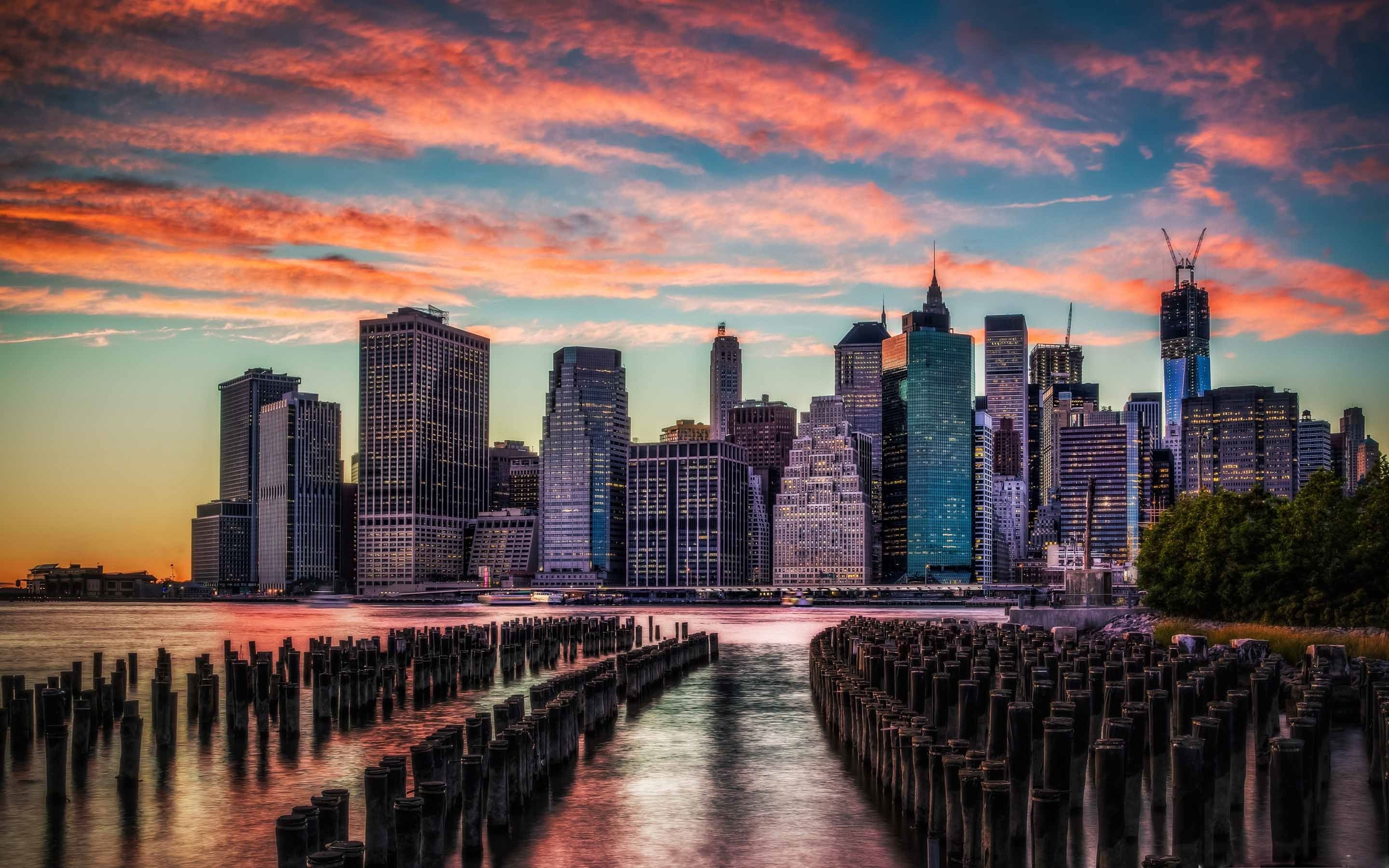 2880x1800 Manhattan Skyline Sunset MacBook Air Wallpaper Download, Desktop