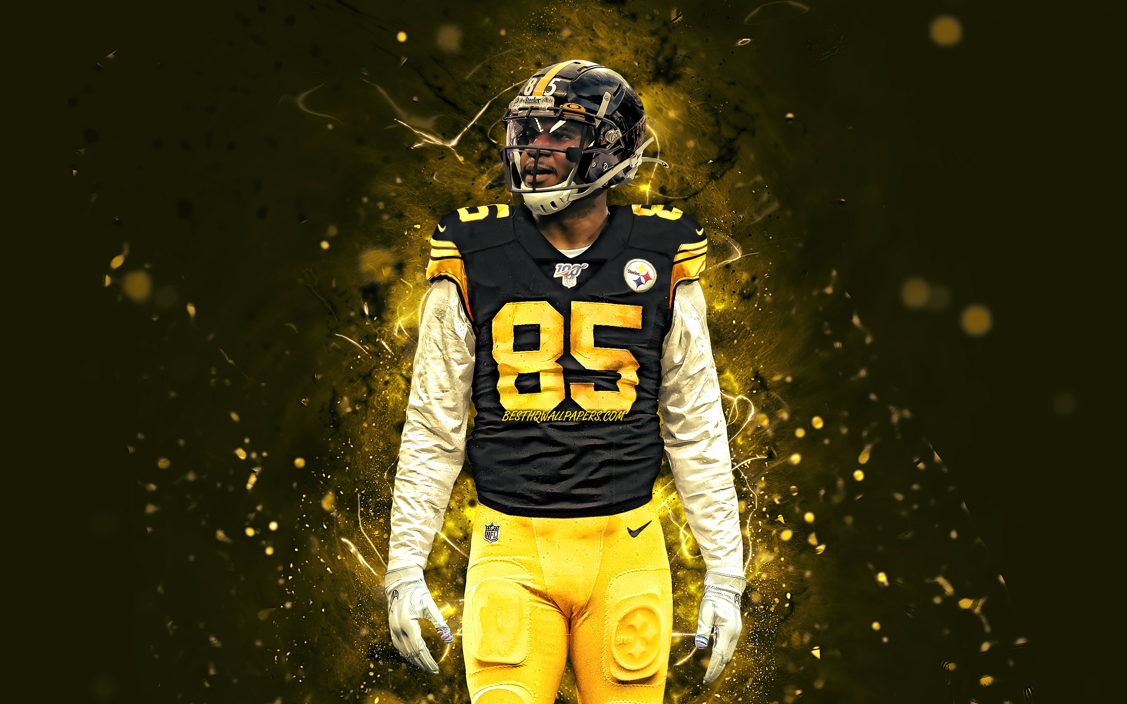 3840x2400 Download wallpaper Eric Ebron, 4k, tight end, Pittsburgh Steelers, american football, NFL, National Football League, neon lights, Eric Ebron Pittsburgh Steelers, Eric Ebron 4K for desktop with resolution. High Quality HD, Desktop