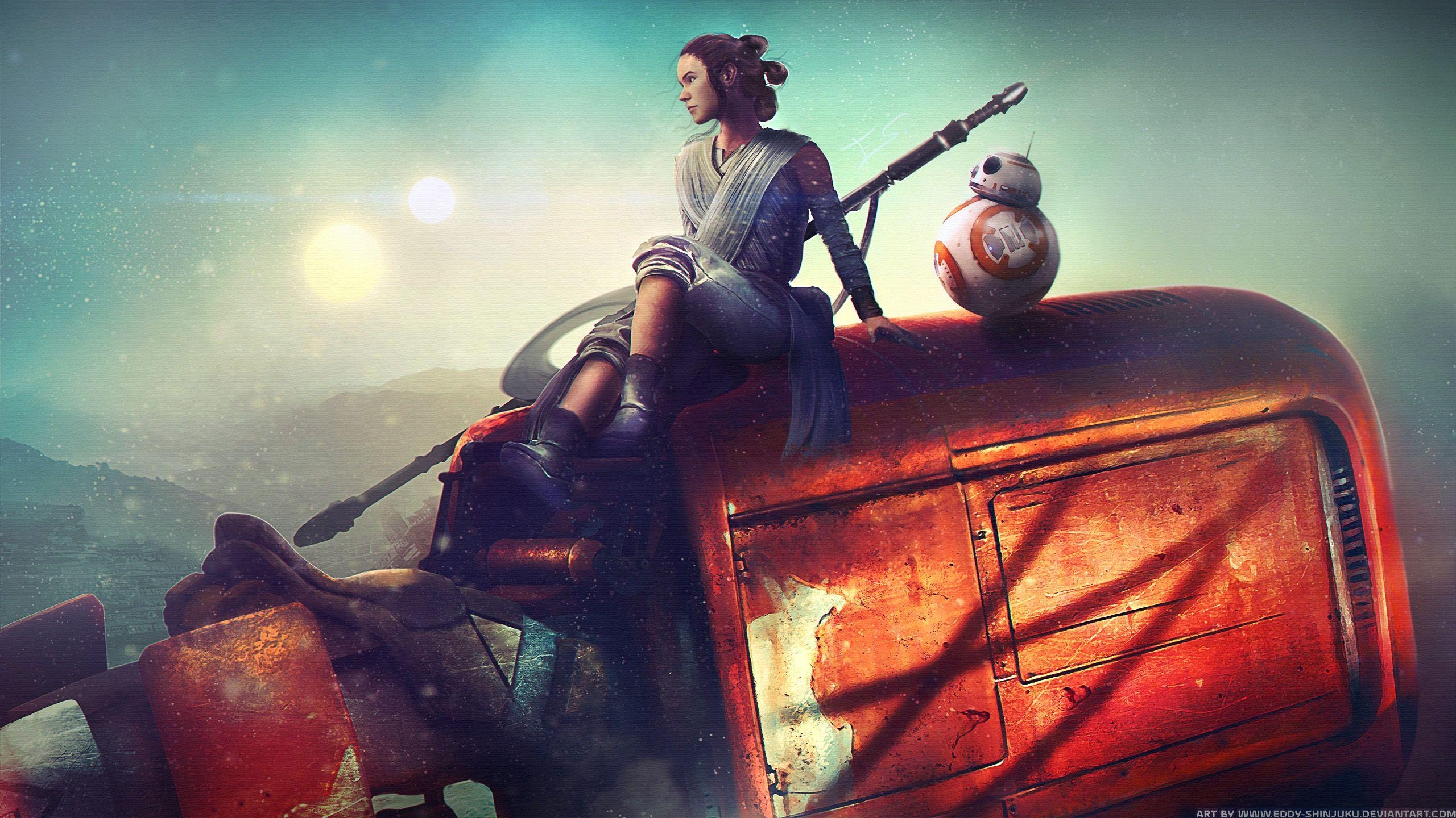 2560x1440 Wallpaper Rey, BB 8, Star Wars, Artwork, HD, Movies, Desktop