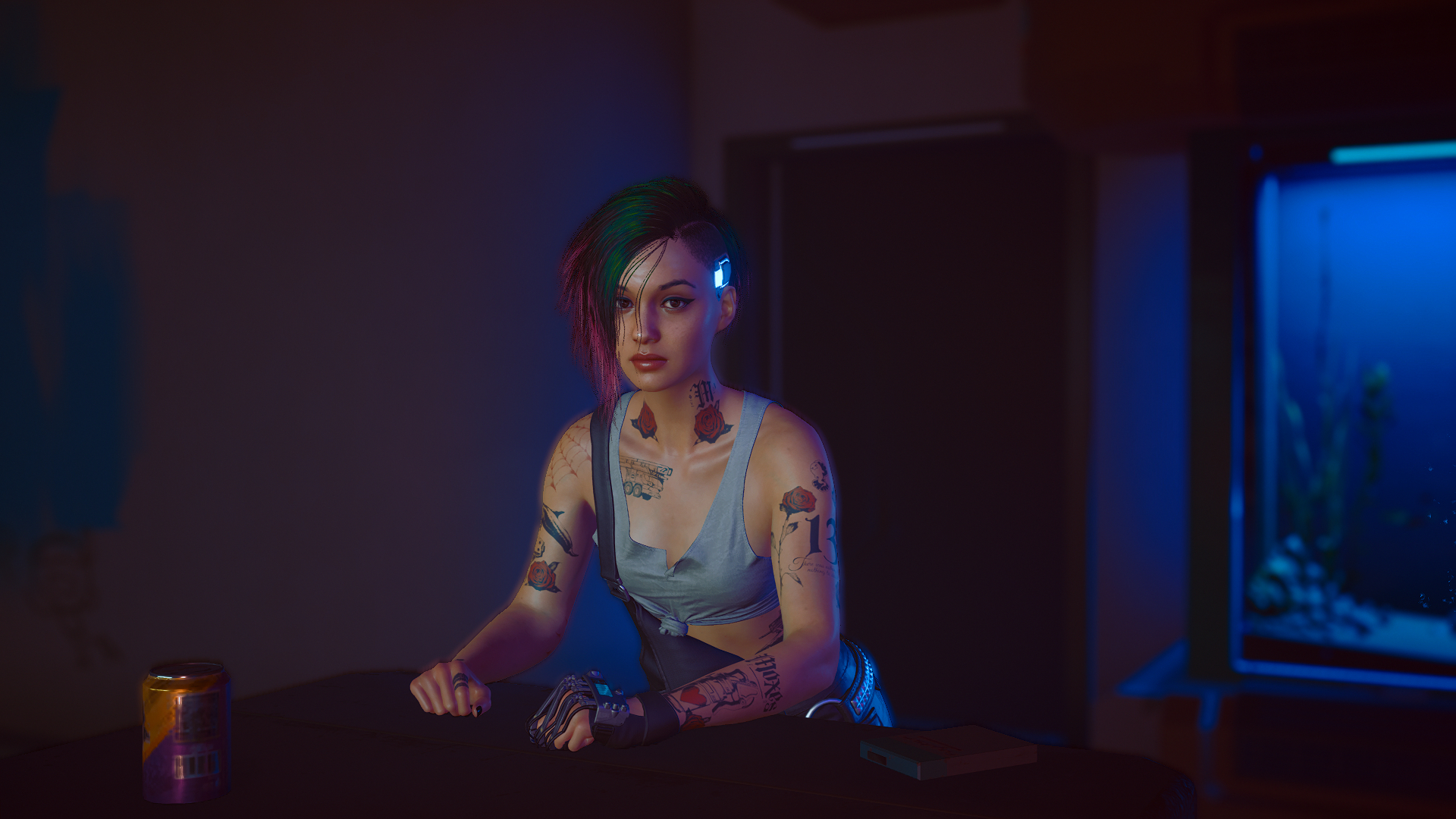 1920x1080 Cyberpunk 2077 Judy Alvarez Video Game Girls CD Projekt RED Screen Shot Dyed Hair Looking At Viewer Wallpaper:, Desktop