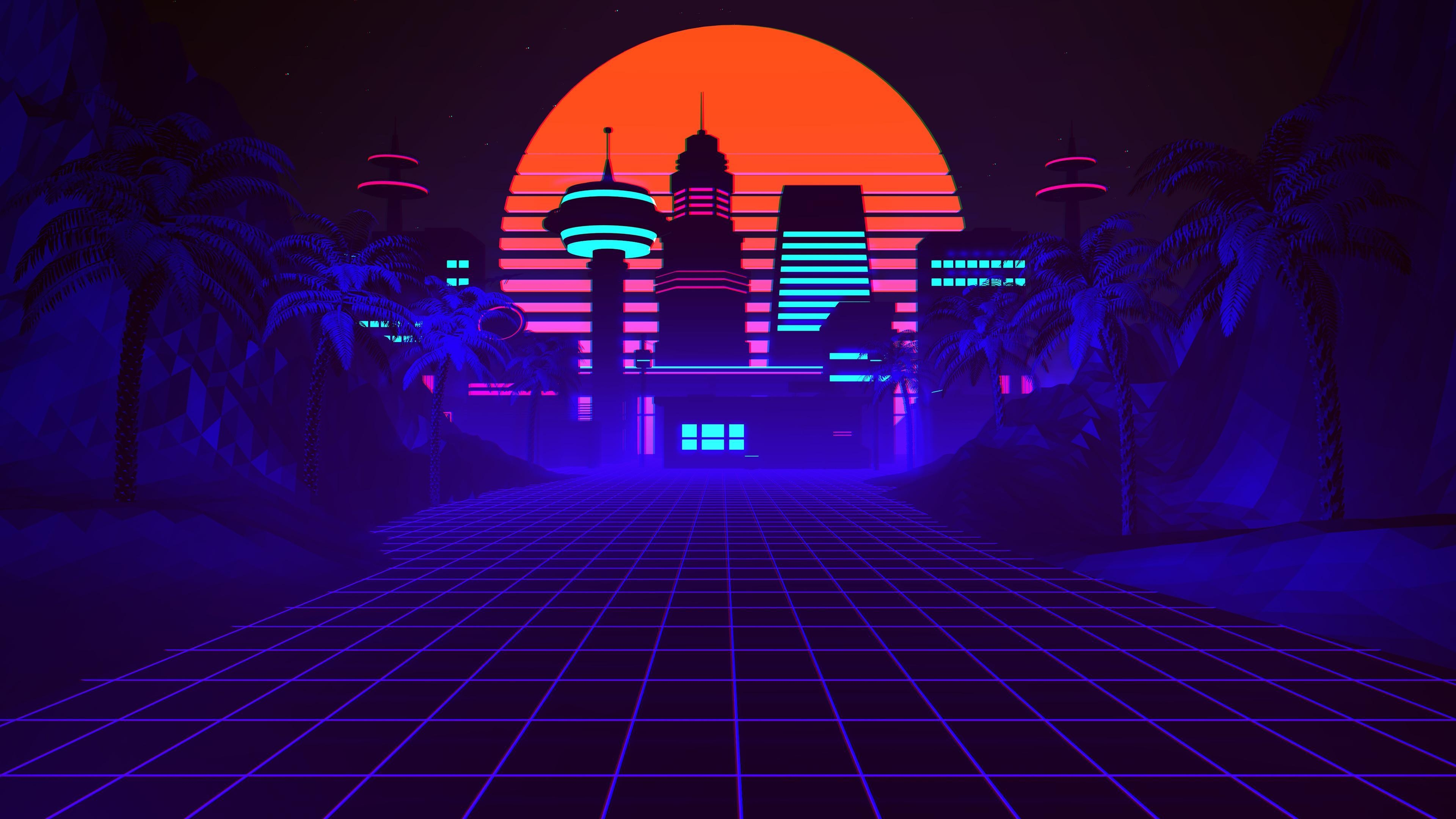 3840x2160 80s Synthwave And Retrowave Illustration Premium 4K wallpaper, Desktop