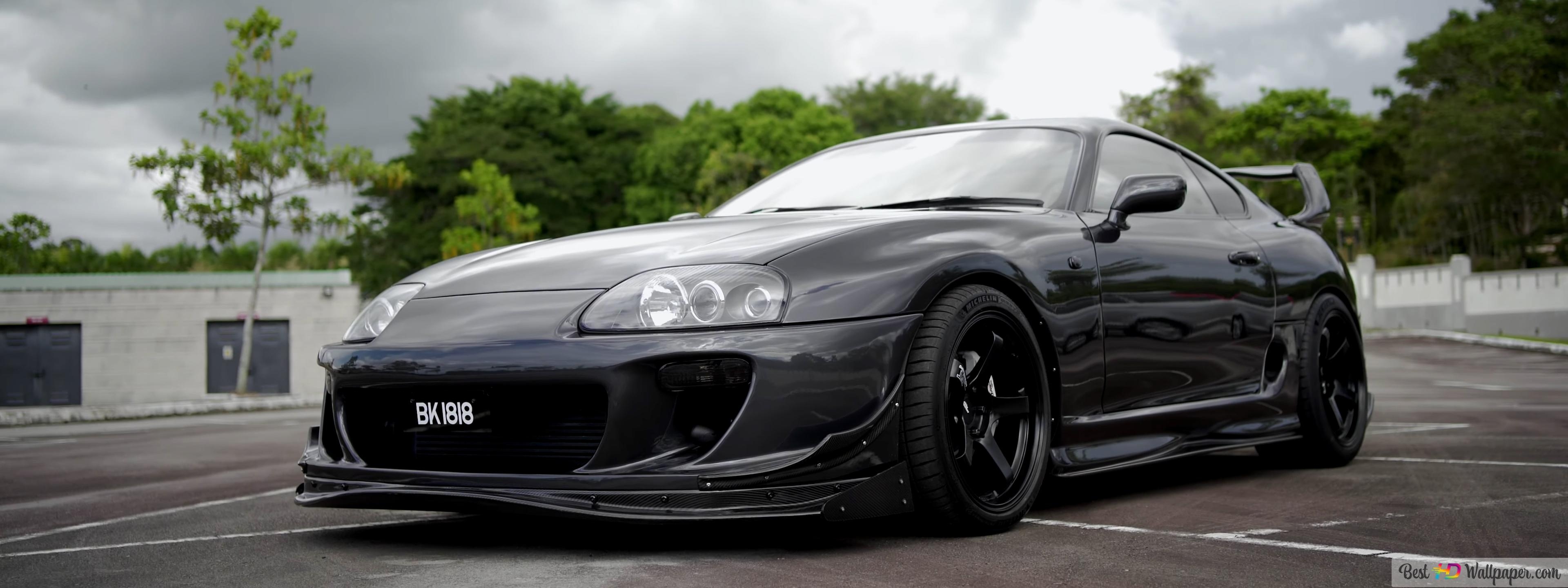 3840x1440 Toyota supra mk4 with black color and black rim 4K wallpaper download, Dual Screen