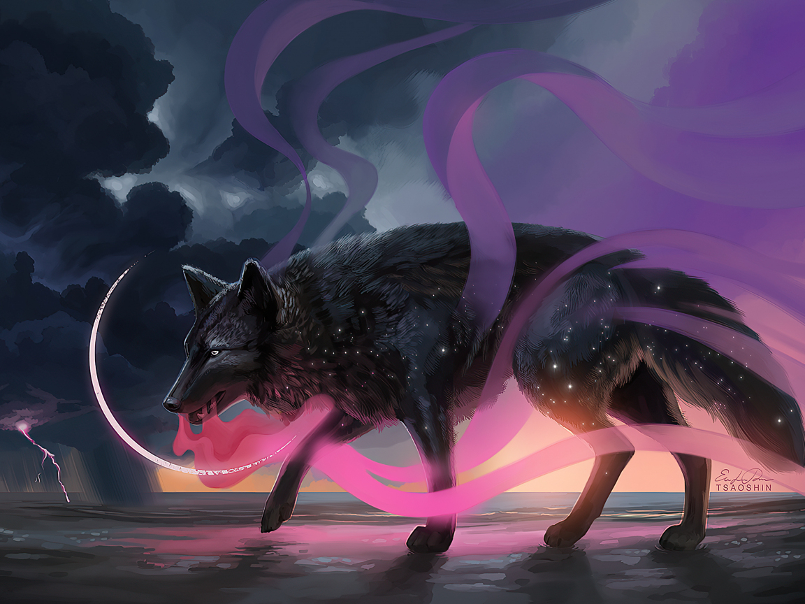 1160x870 Download  Wallpaper Wolf Black, Fantasy, Art, Standard 4: Fullscreen,  HD Image, Background, 34029, Desktop