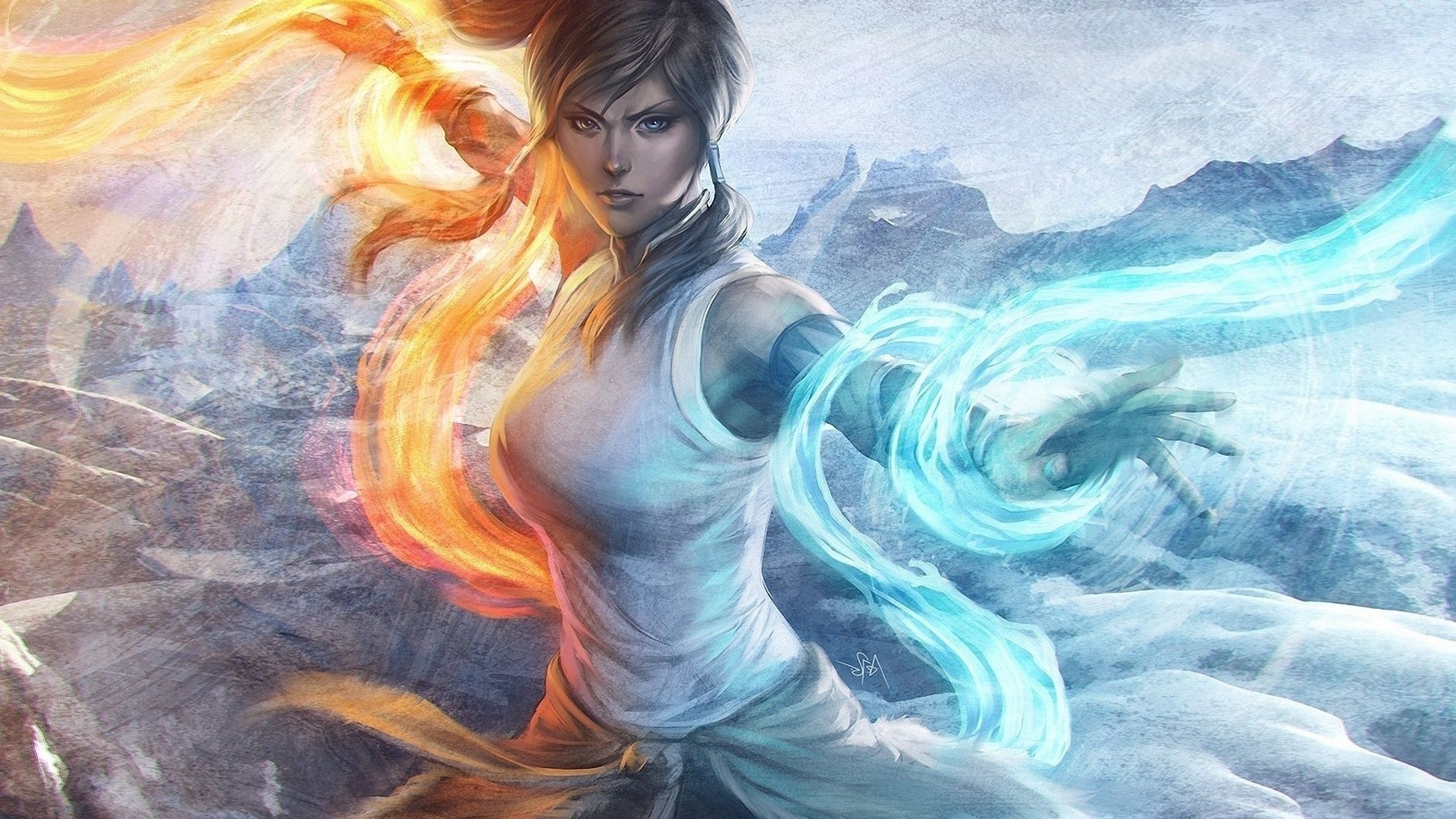 1920x1080 Legned avatar korra of korra anime fire water, Desktop