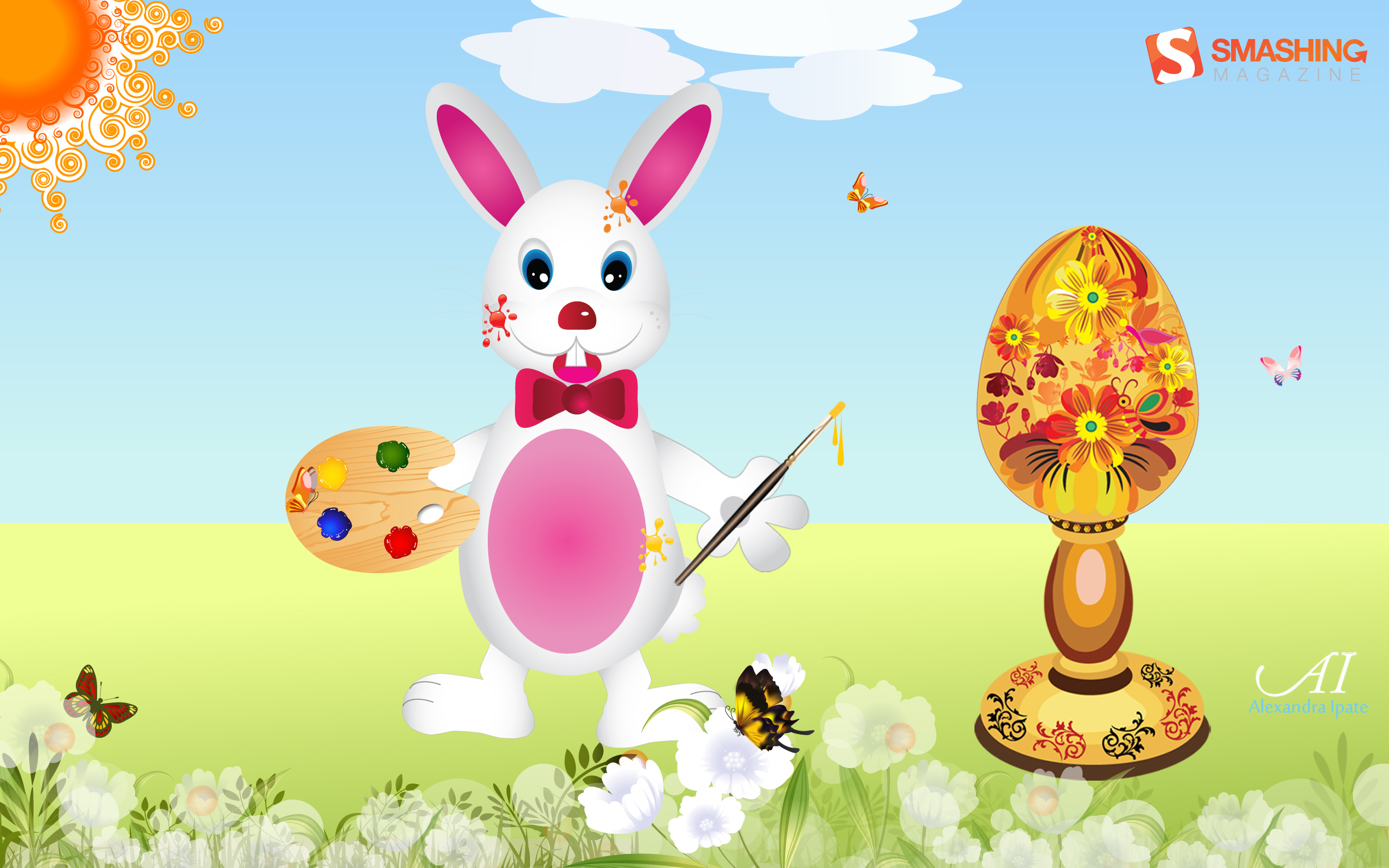 2560x1600 Joyful Easter Wallpaper ? Funny Bunnies And Painted Eggs, Desktop