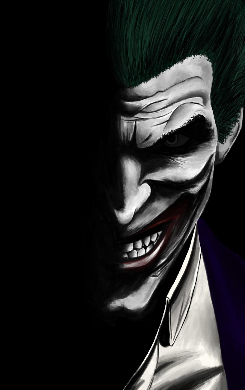 840x1340 Download  wallpaper joker, dark, dc comics, villain, Phone