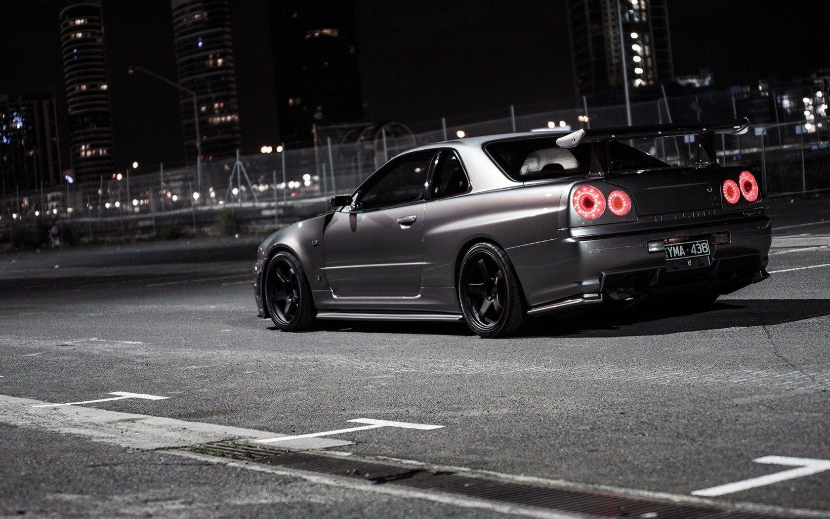 1680x1050 Grey Nissan Skyline R34 Street Night Greyscale HD Wallpaper, Desktop