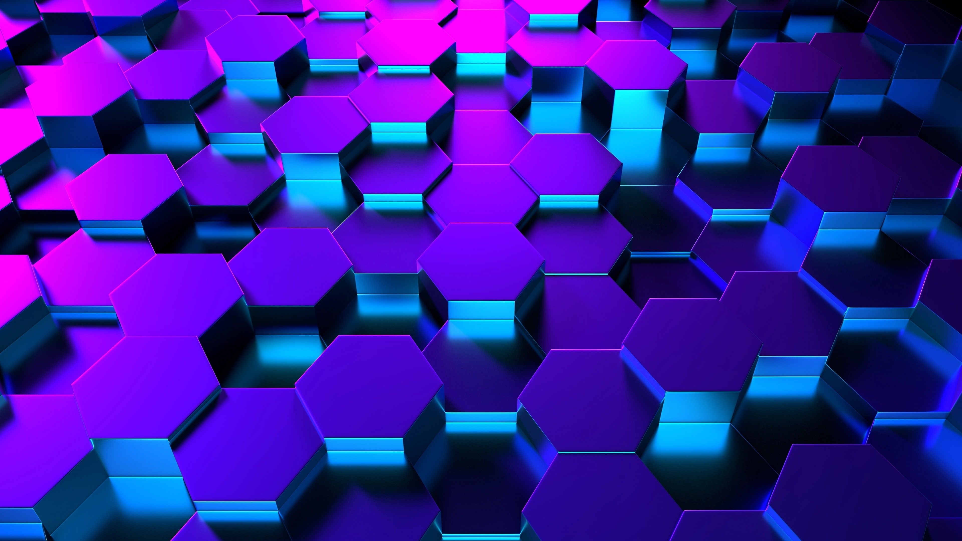 3840x2160 blue #purple #violet #pattern #symmetry #hexagon #honeycomb #design d digital art #light K #wallpaper #hdwallpa. Hexagon wallpaper, Hexagon, Purple wallpaper, Desktop