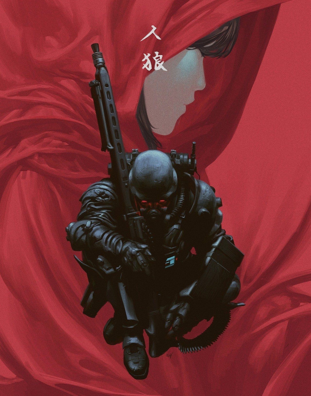 1280x1630 Jin Roh Wallpaper. HD Wallpaper: Anime Character Soldier Poster, Jin Roh, Red Eyes, Black, Dark, Phone