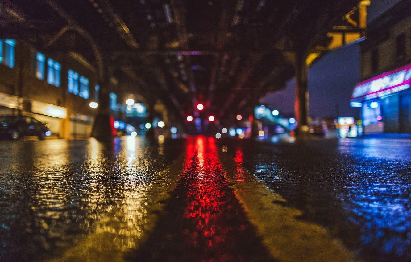 1340x850 Wallpaper city, the city, lights, lights, rain, night, bokeh, New, Desktop