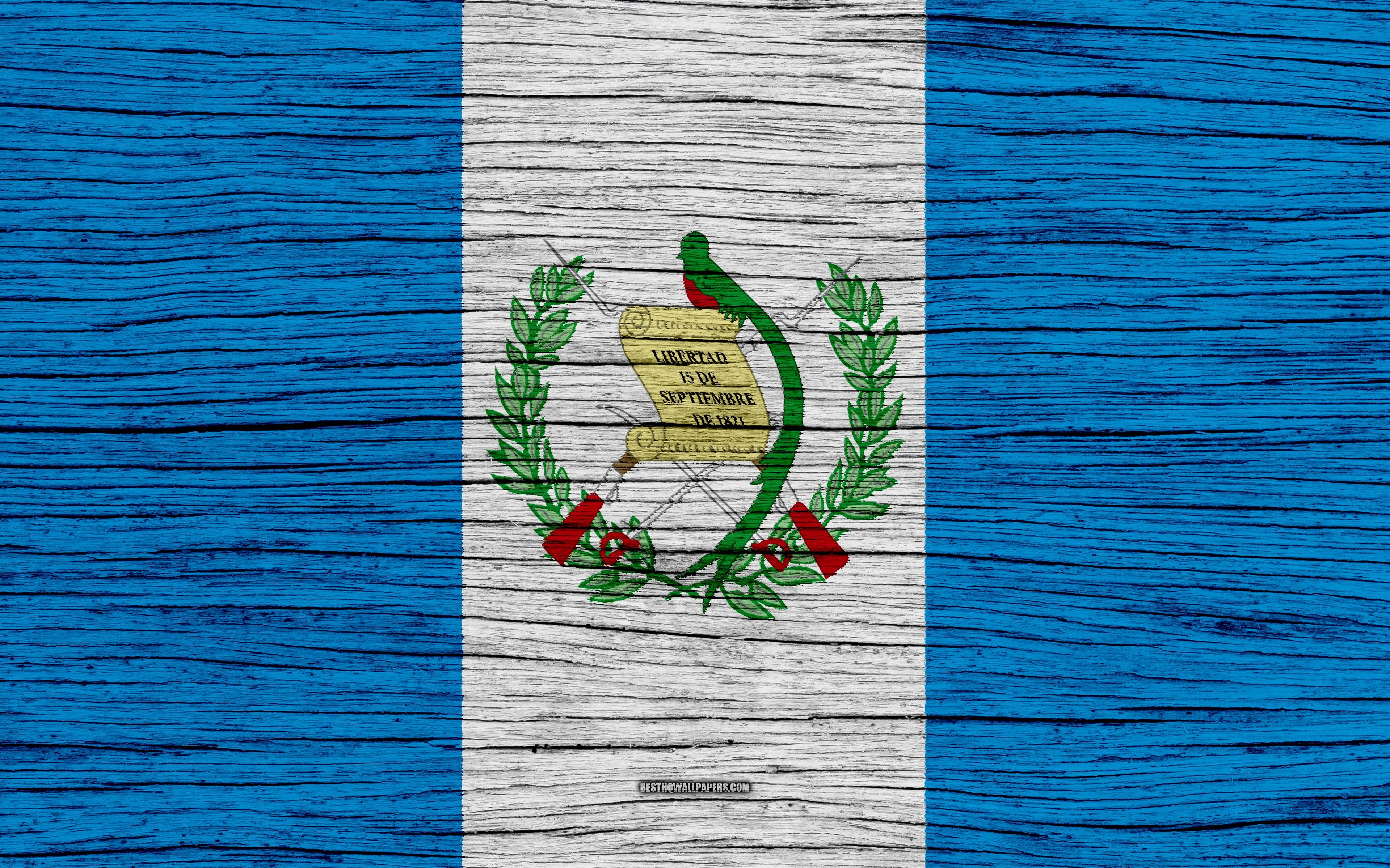 3840x2400 Download wallpaper Flag of Guatemala, 4k, North America, wooden, Desktop