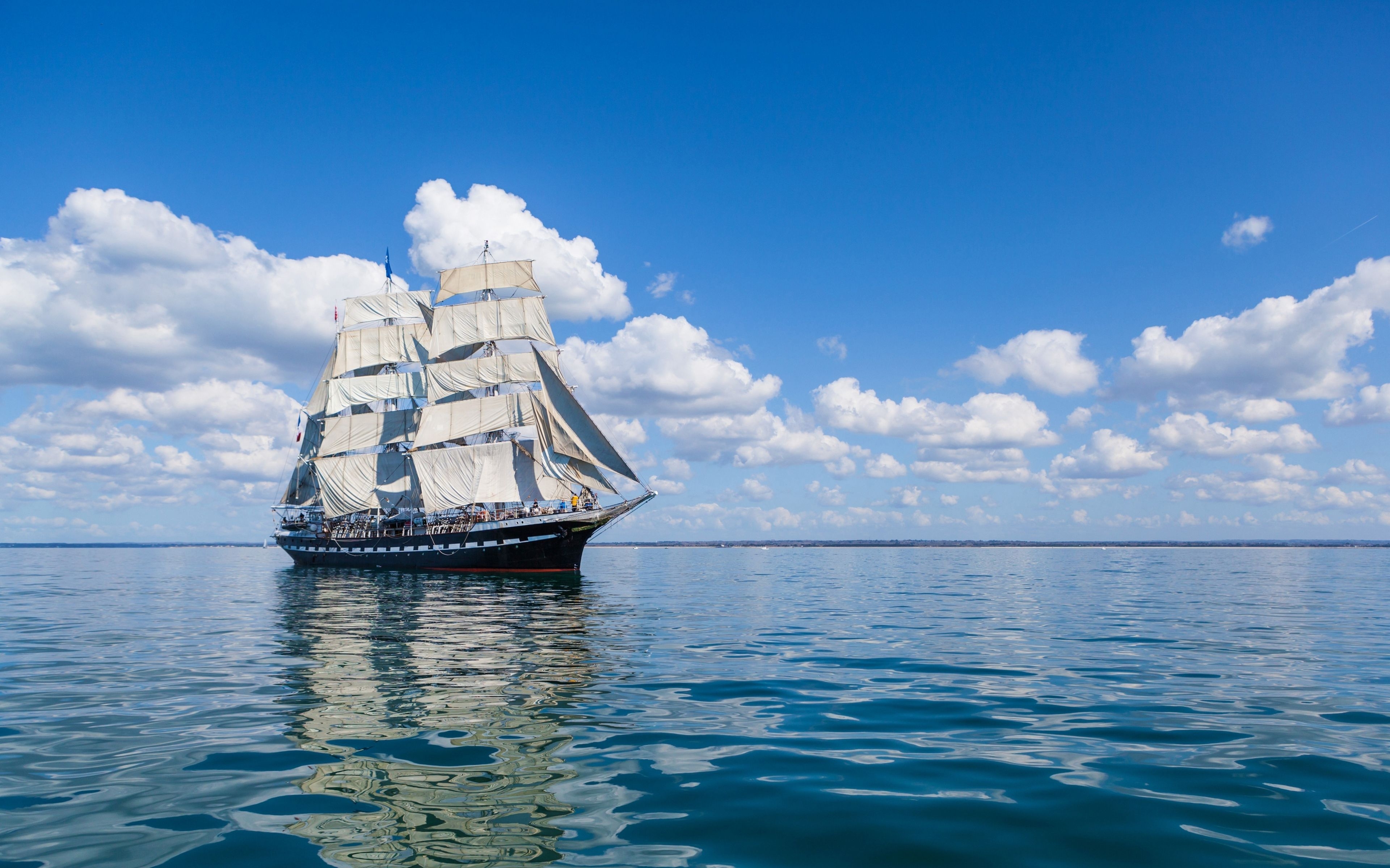 3840x2400 Wallpaper ship, sea, sky, sail, wave. Ship poster, Desktop