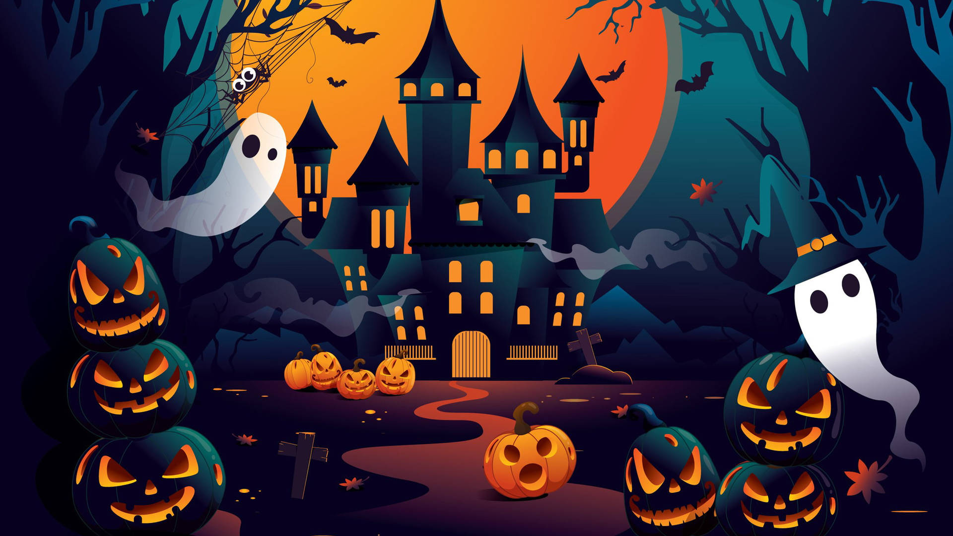 1920x1080 Download Haunted House Cute Halloween Desktop Wallpaper, Desktop