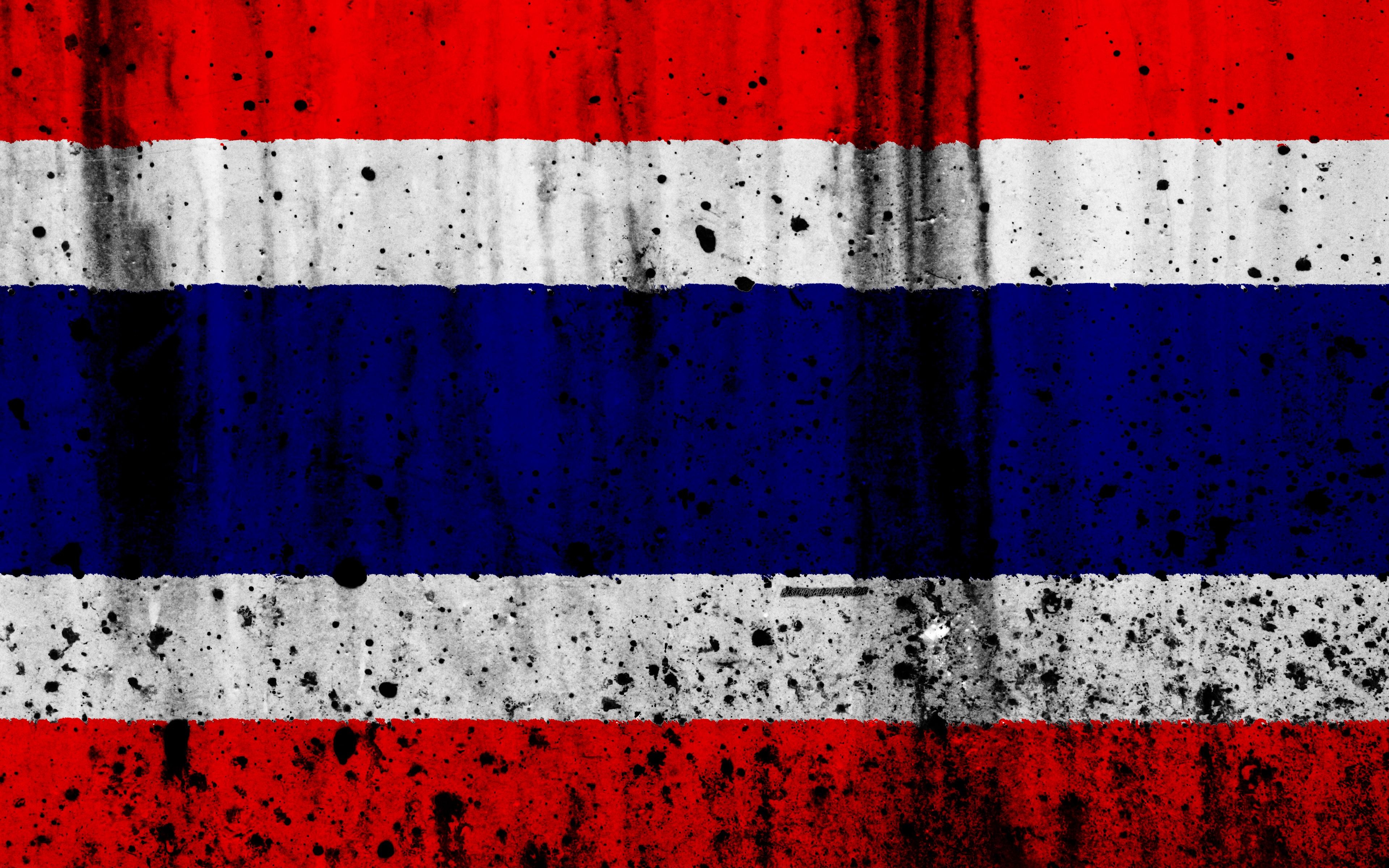 3840x2400 Download wallpaper Thai flag, 4k, grunge, flag of Thailand, Asia, Desktop