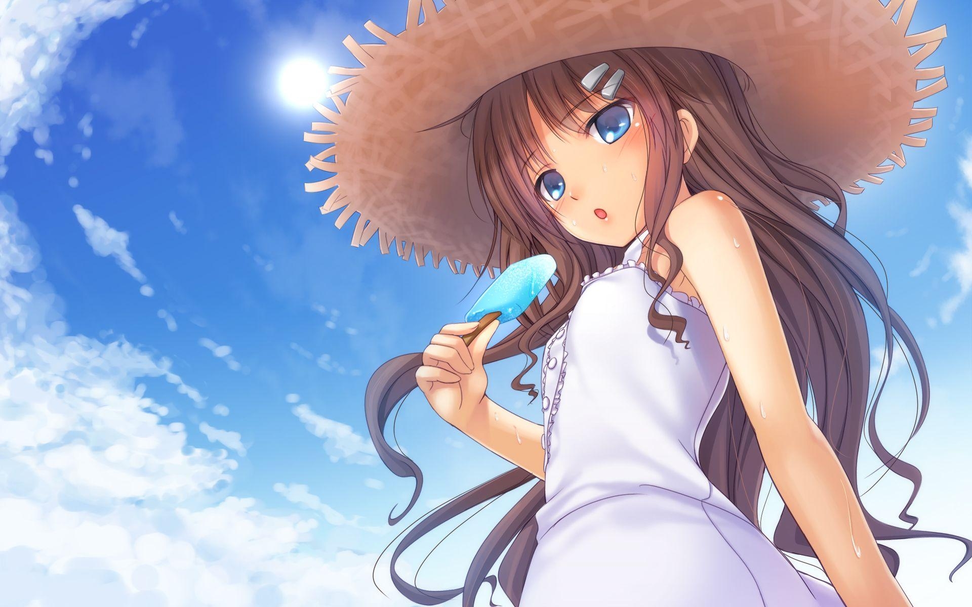 1920x1200 Anime Girl Brown Hair Blue Eyes HD Wallpaper. Anime. Cute anime, Desktop