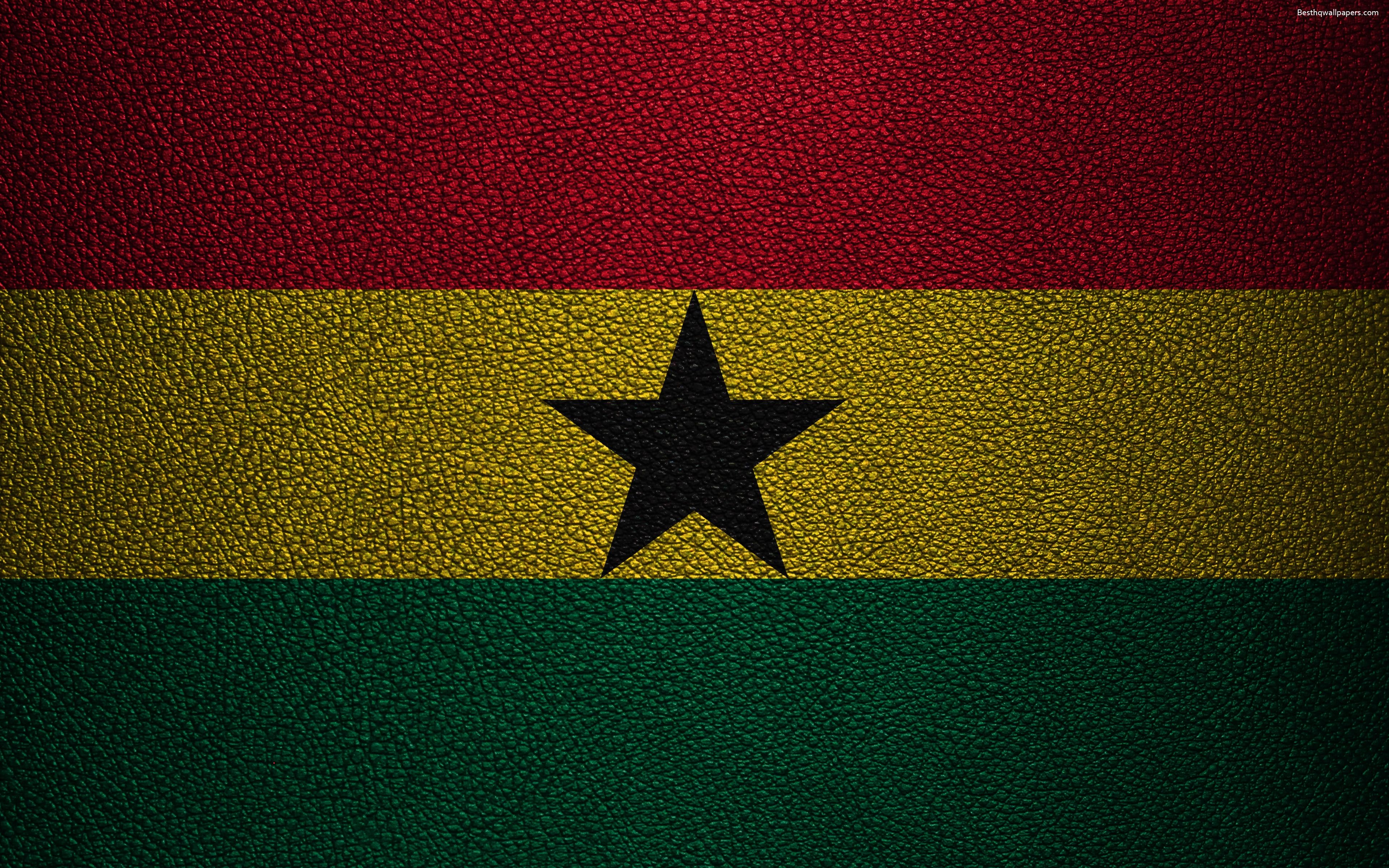 3840x2400 Download wallpaper Flag of Ghana, leather texture, 4k, Ghanaian, Desktop