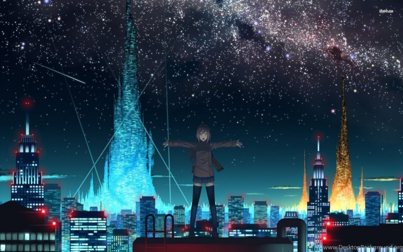 1680x1050 Starry Sky Over Anime City Wallpaper Anime Wallpaper Desktop, Desktop