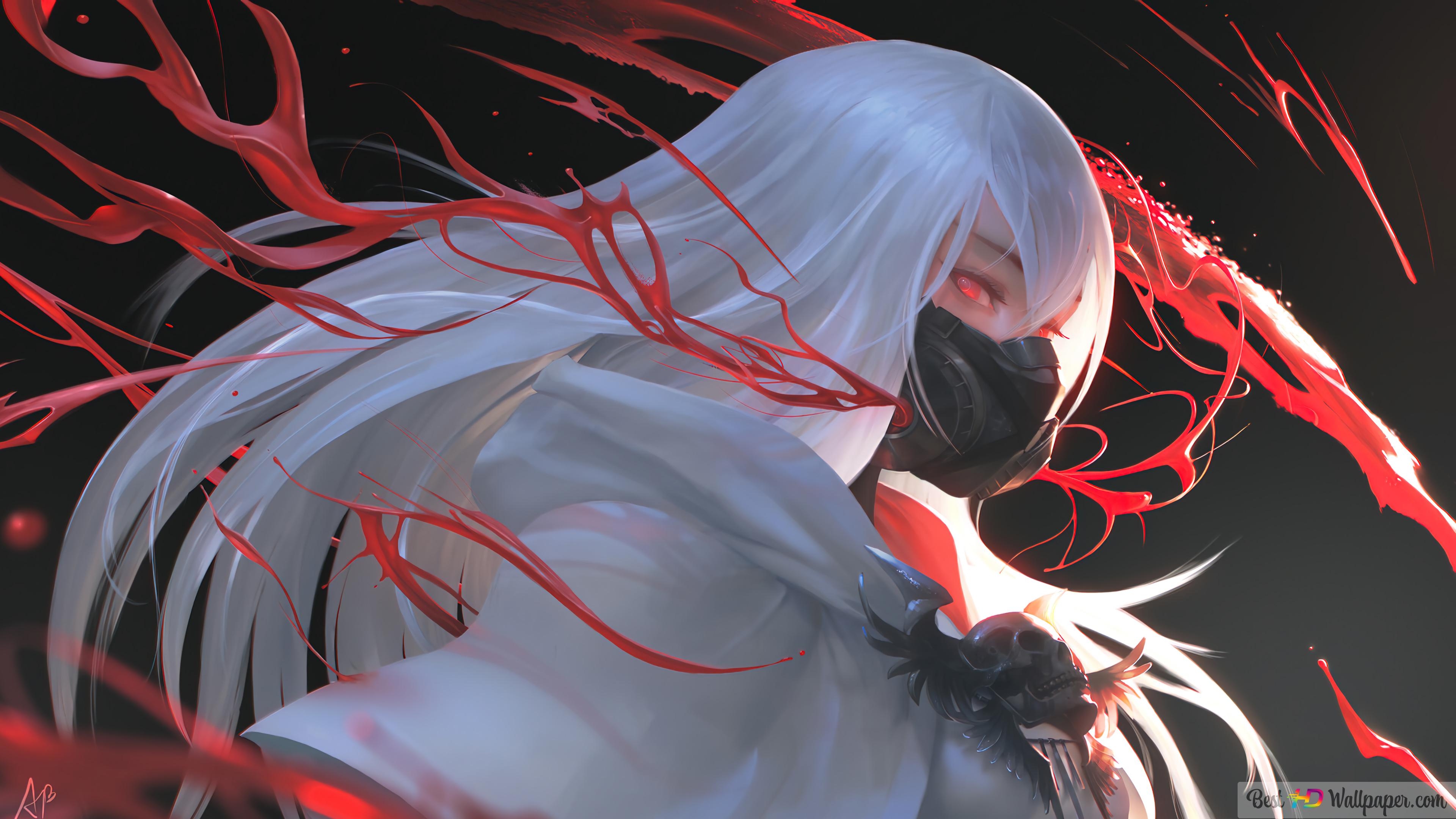 3840x2160 Anime Girl White Hair Mask HD wallpaper download, Desktop