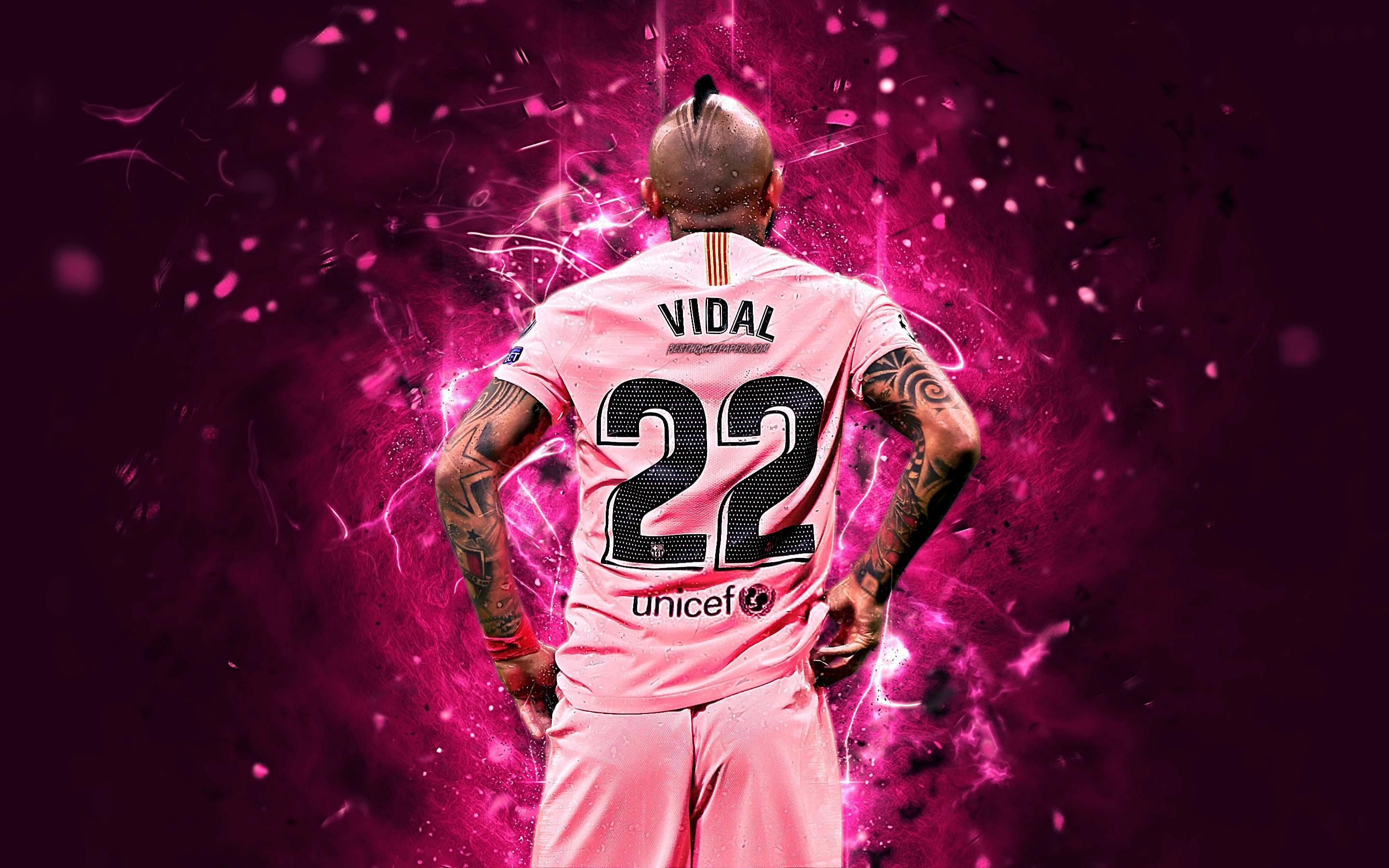 2880x1800 Download wallpaper Arturo Vidal, purple uniform, Barcelona FC, Desktop