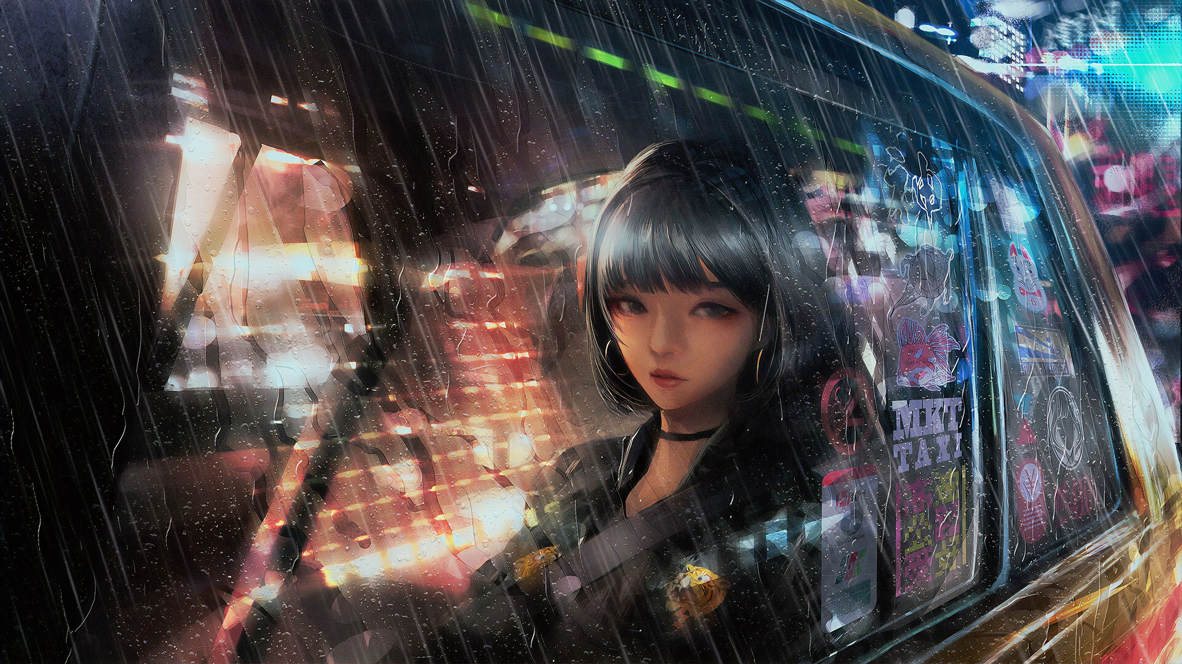 3840x2160 Anime Girl In Taxi Raining 4k, HD Anime, 4k Wallpaper, Image, Desktop