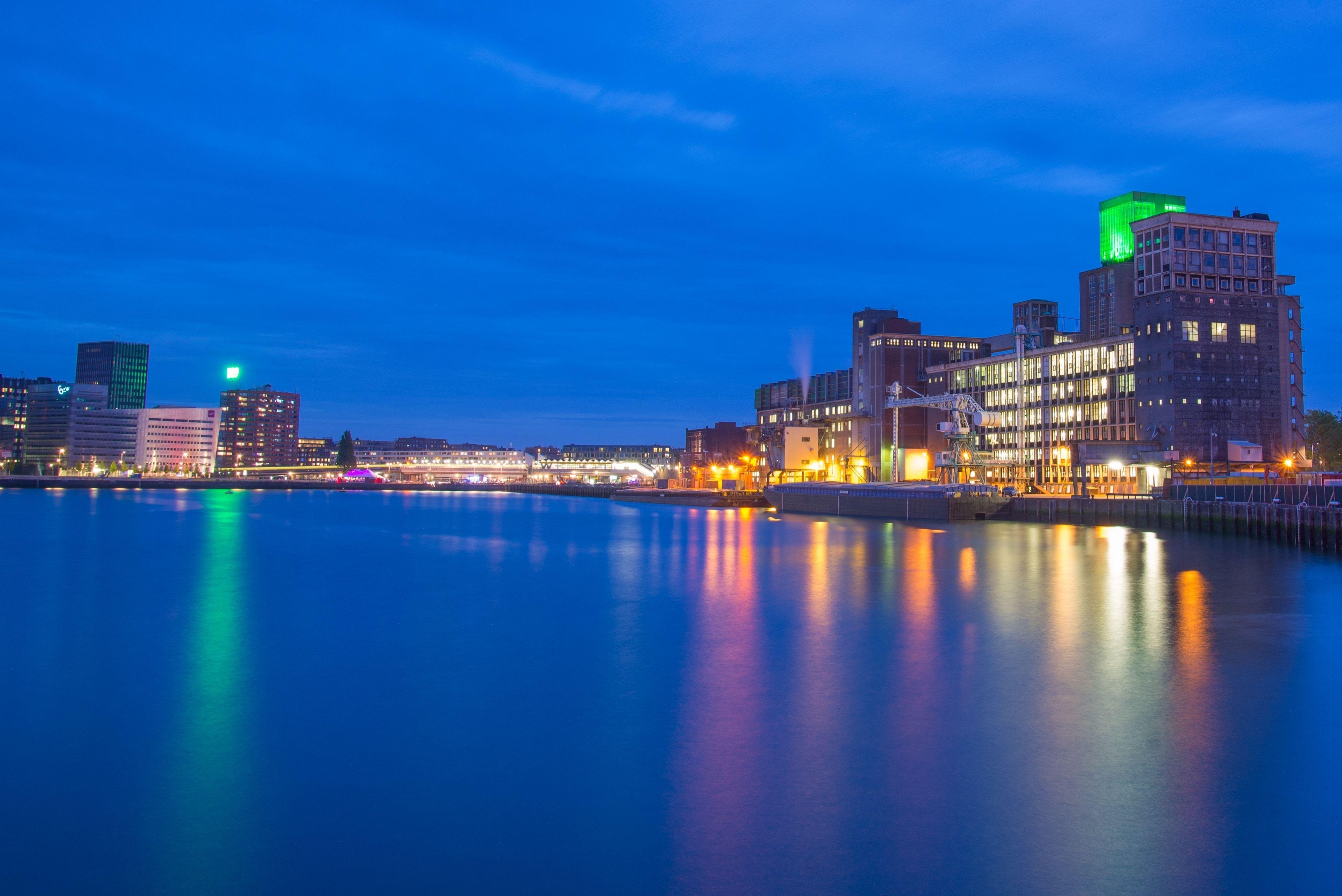 4030x2690 Night, Harbor, Rotterdam, Reflection, illuminated, reflection free, Desktop