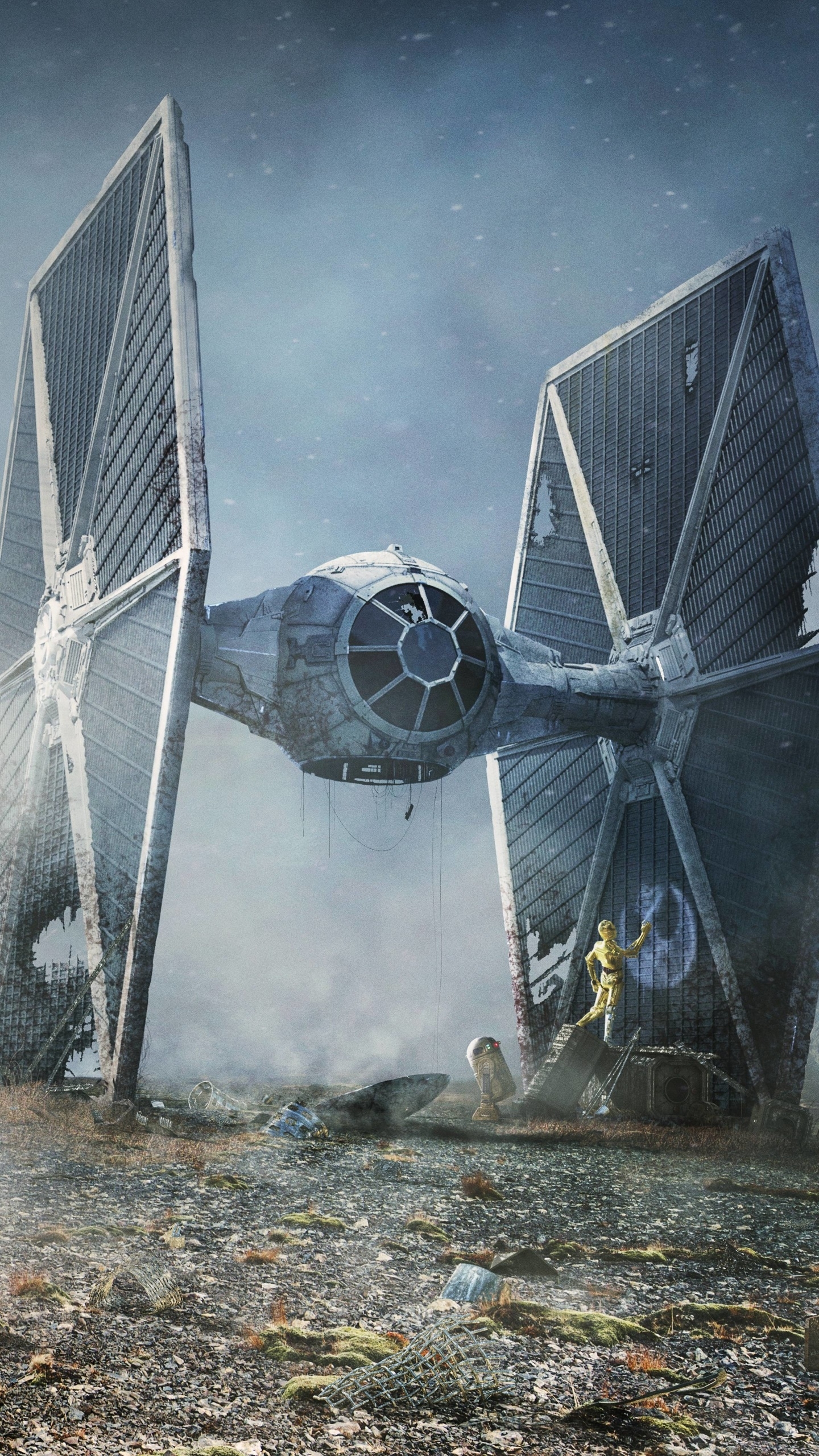 1440x2560 Wallpaper / Sci Fi Star Wars Phone Wallpaper, TIE Fighter, R2 D C 3PO,  Free Download, Phone