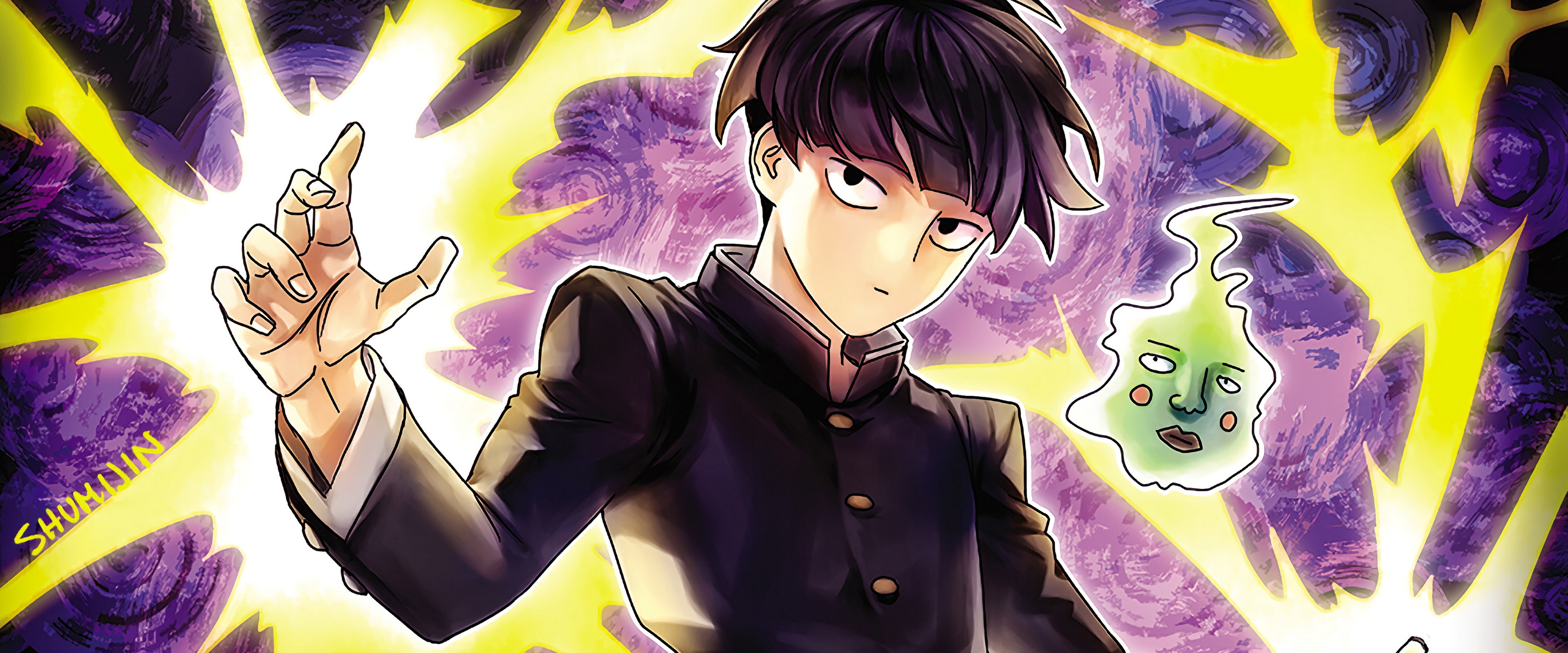 7680x3200 Mob Psycho 100 Shigeo Kageyama Dimple 4K Wallpaper, Dual Screen