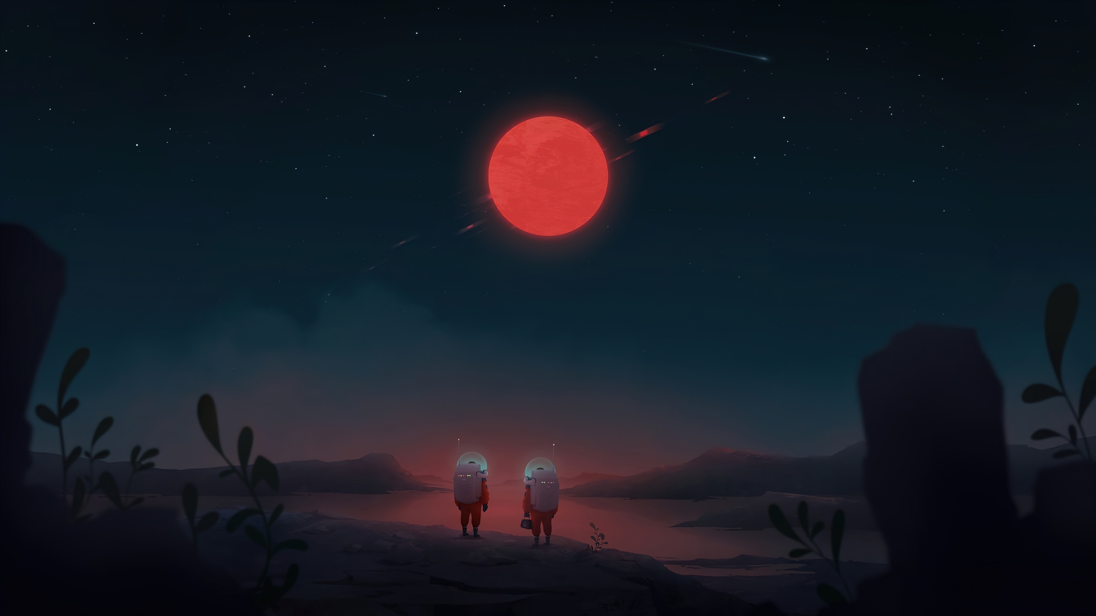 3840x2160 astronaut, night, red moon, 4k, pc Gallery HD Wallpaper, Desktop