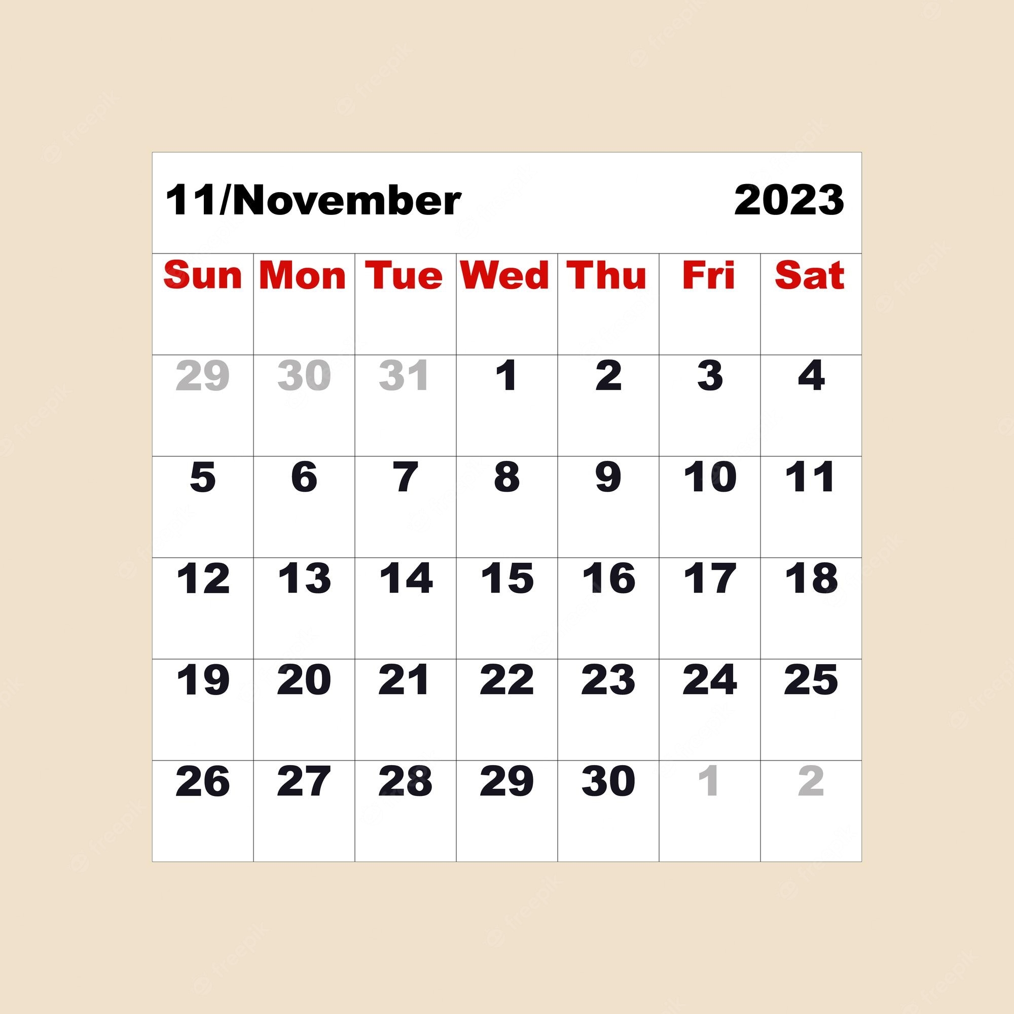 2000x2000 November 2023 calendar Vectors & Illustrations for Free Download, Phone