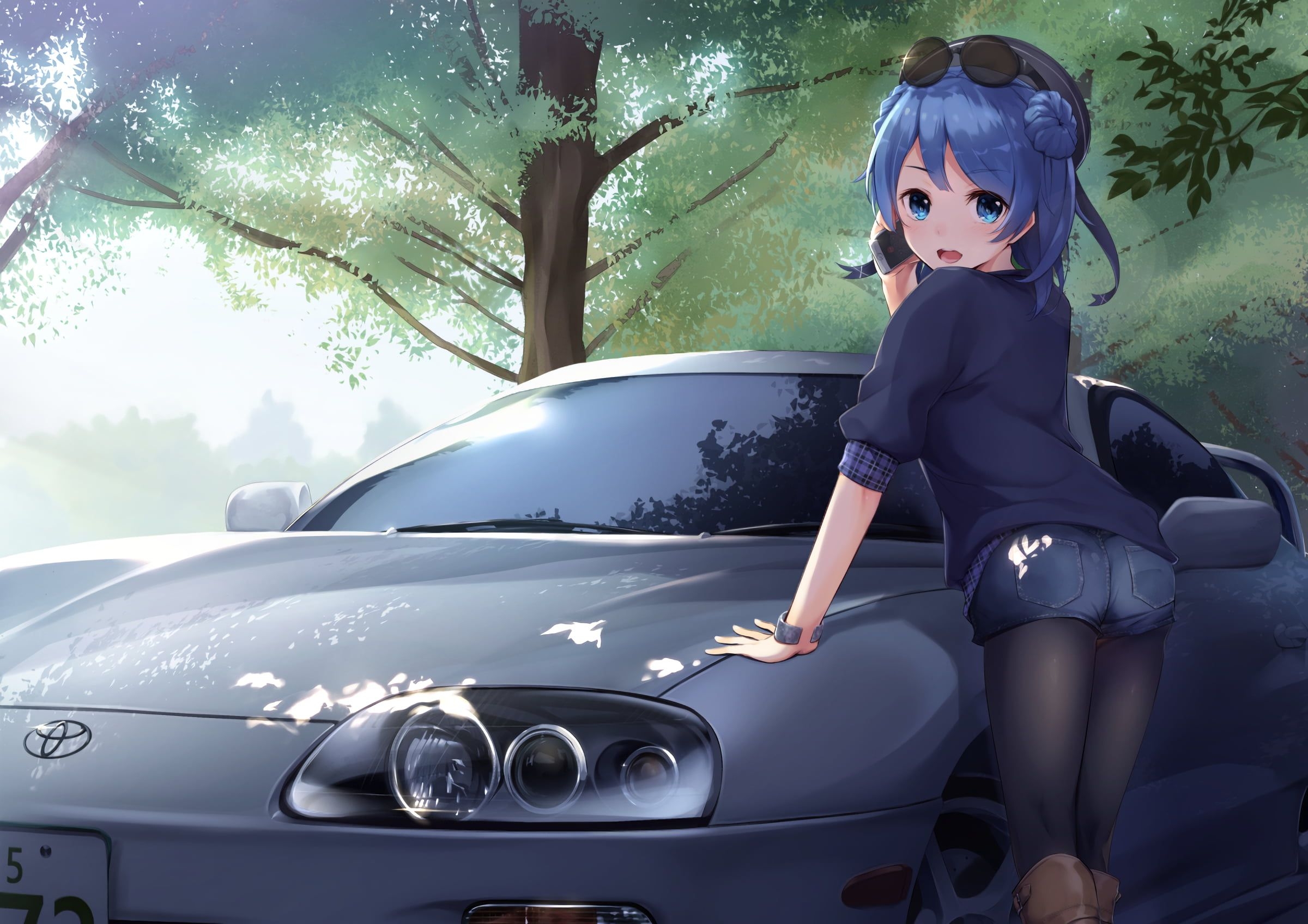 2400x1700 Girl anime character standing near car wallpaper HD wallpaper, Desktop