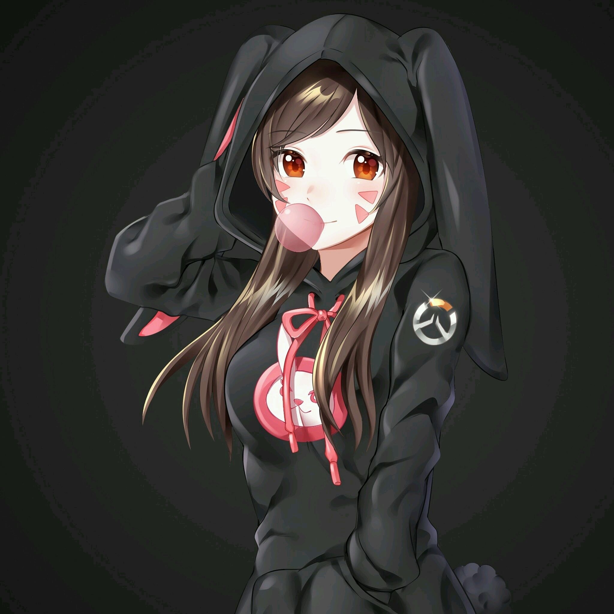 2050x2050 Anime Girl Wearing A Hoodie Girl Wearing Black Hoodie, Desktop