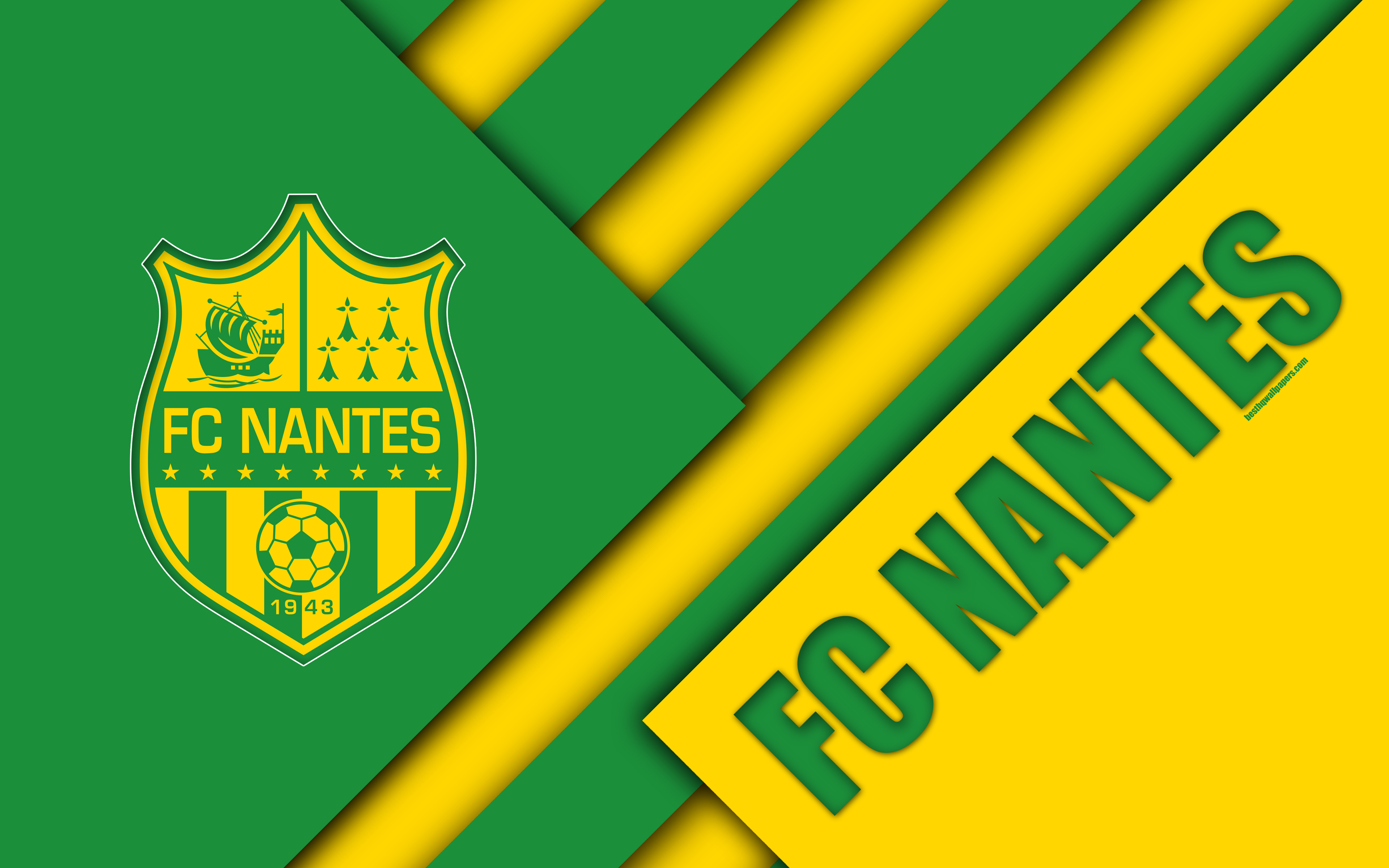 3840x2400 Download wallpaper FC Nantes, 4k, material design, logo, French, Desktop