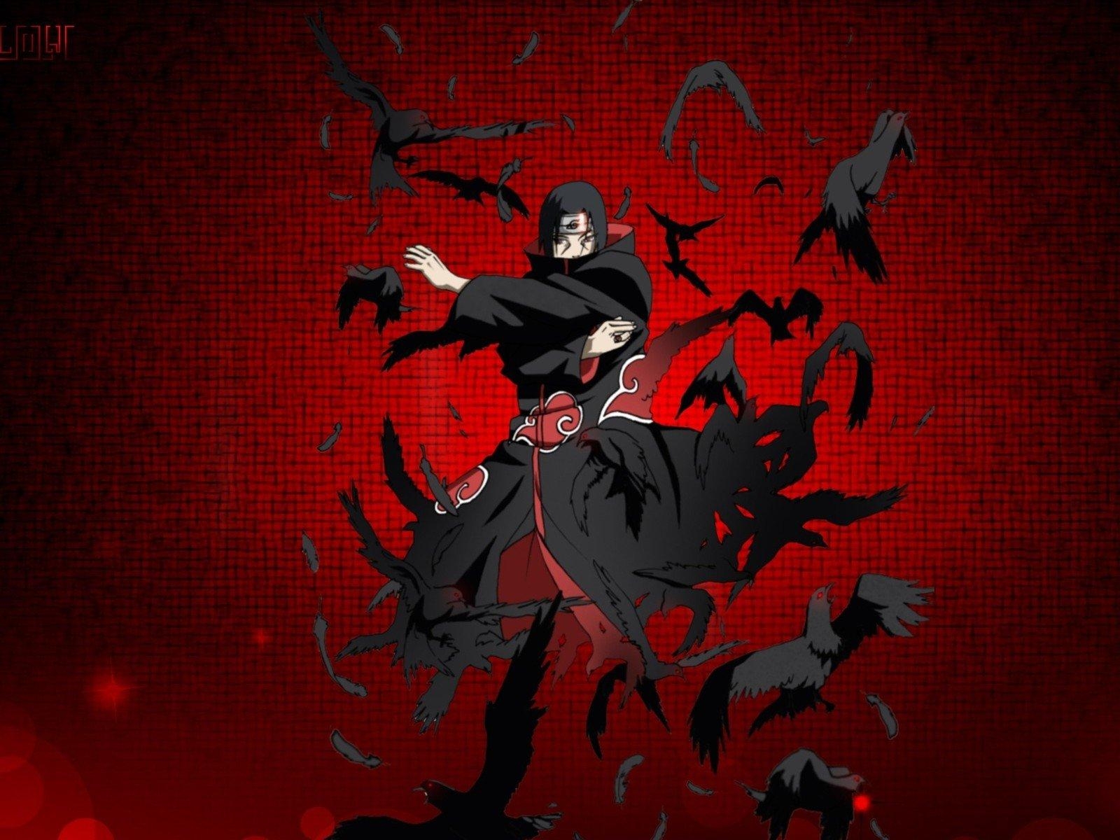 1600x1200 Uchiha Itachi, Raven, Red background, Akatsuki, Anime boys HD, Desktop