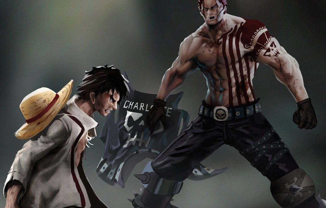 1340x850 Wallpaper sake, blood, One Piece, pirate, fight, tatoo, fang, powerful, strong, Luffy, akuma from mi, Straw Hat Pirate, gomu gomu no mi, kaizouku, Charlotte Katakuri, by xraypr image for desktop, section сёнэн, Desktop